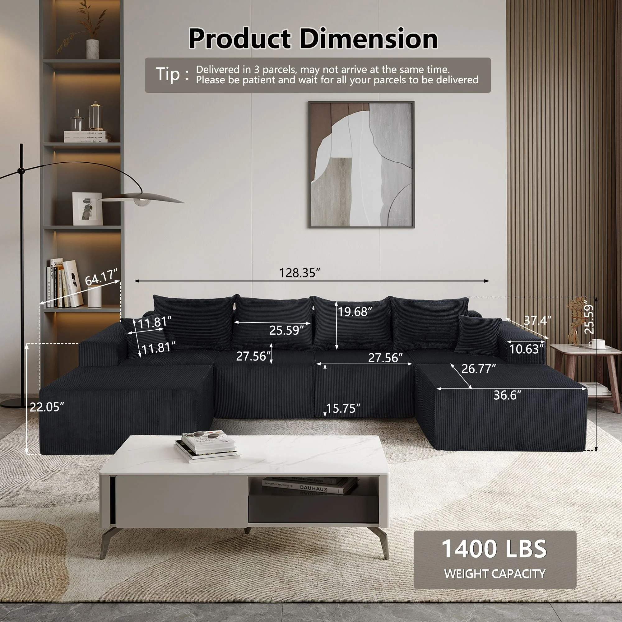 Modular Sectional Sofa, Convertible Couch With Chaise Corduroy - Image 11