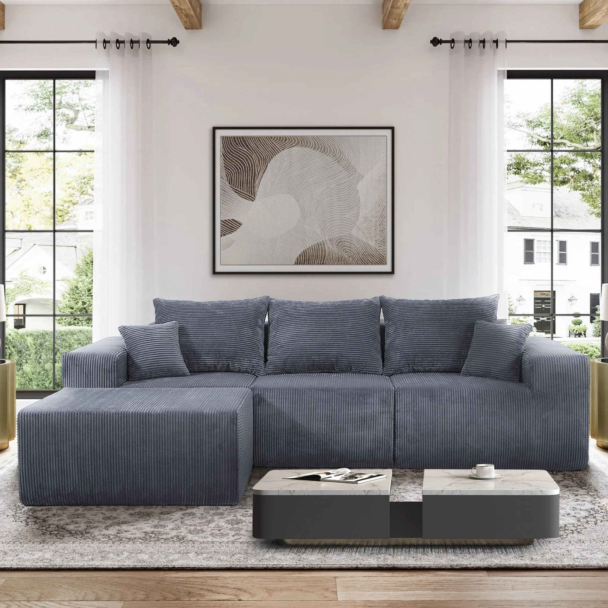 Modular Sectional Sofa, Convertible Couch With Chaise Corduroy - Image 8