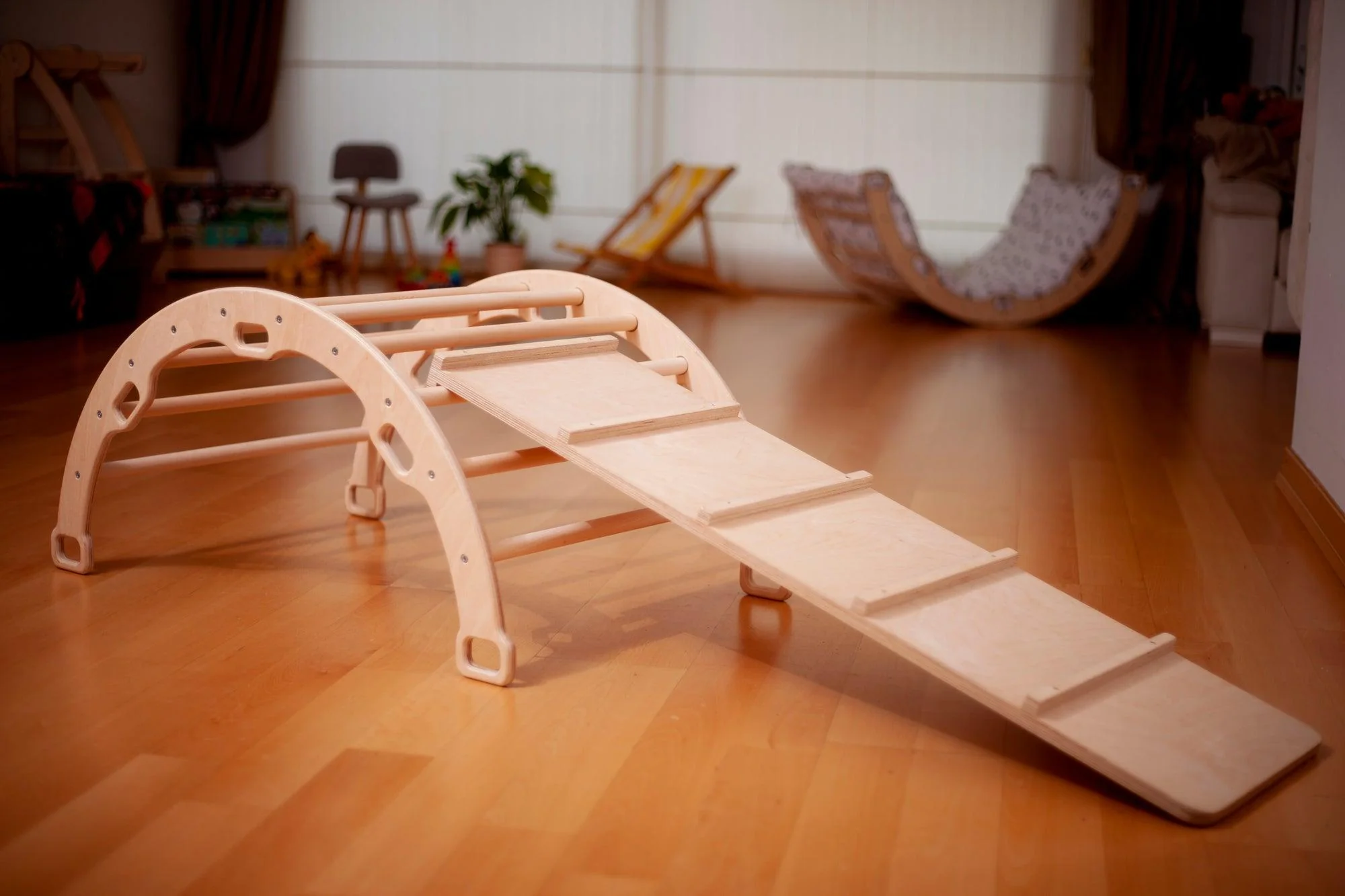 2 Size Montessori Baby Play Climber Set Wooden Climbing Arch Rocker & Ramp & Pillow - Image 19