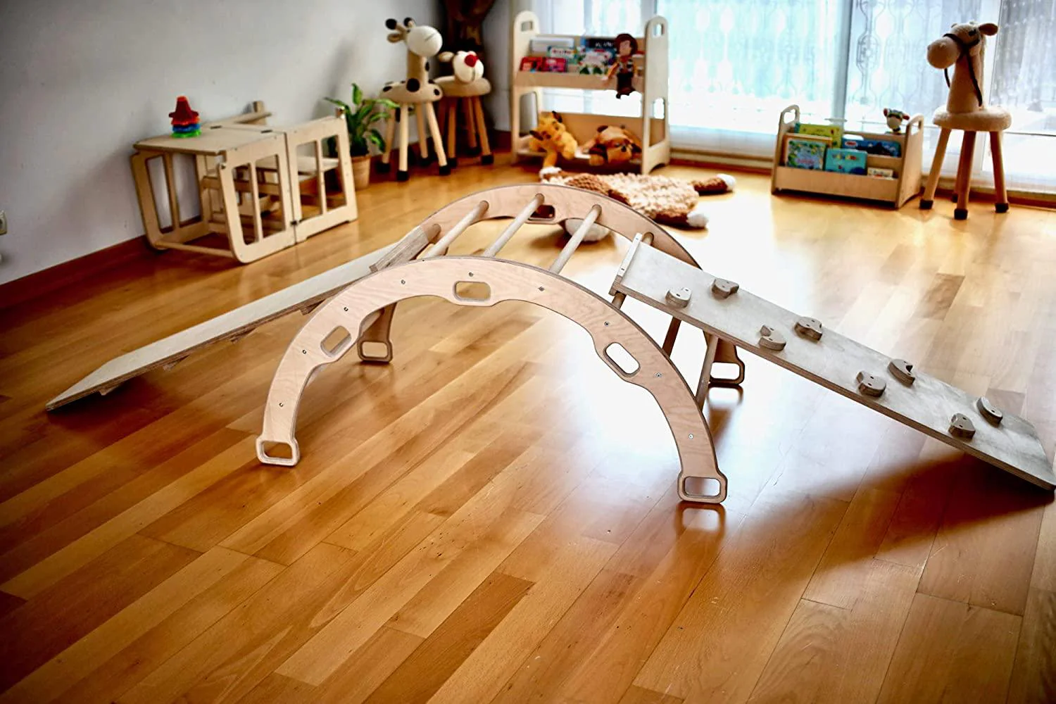 2 Size Montessori Baby Play Climber Set Wooden Climbing Arch Rocker & Ramp & Pillow - Image 30
