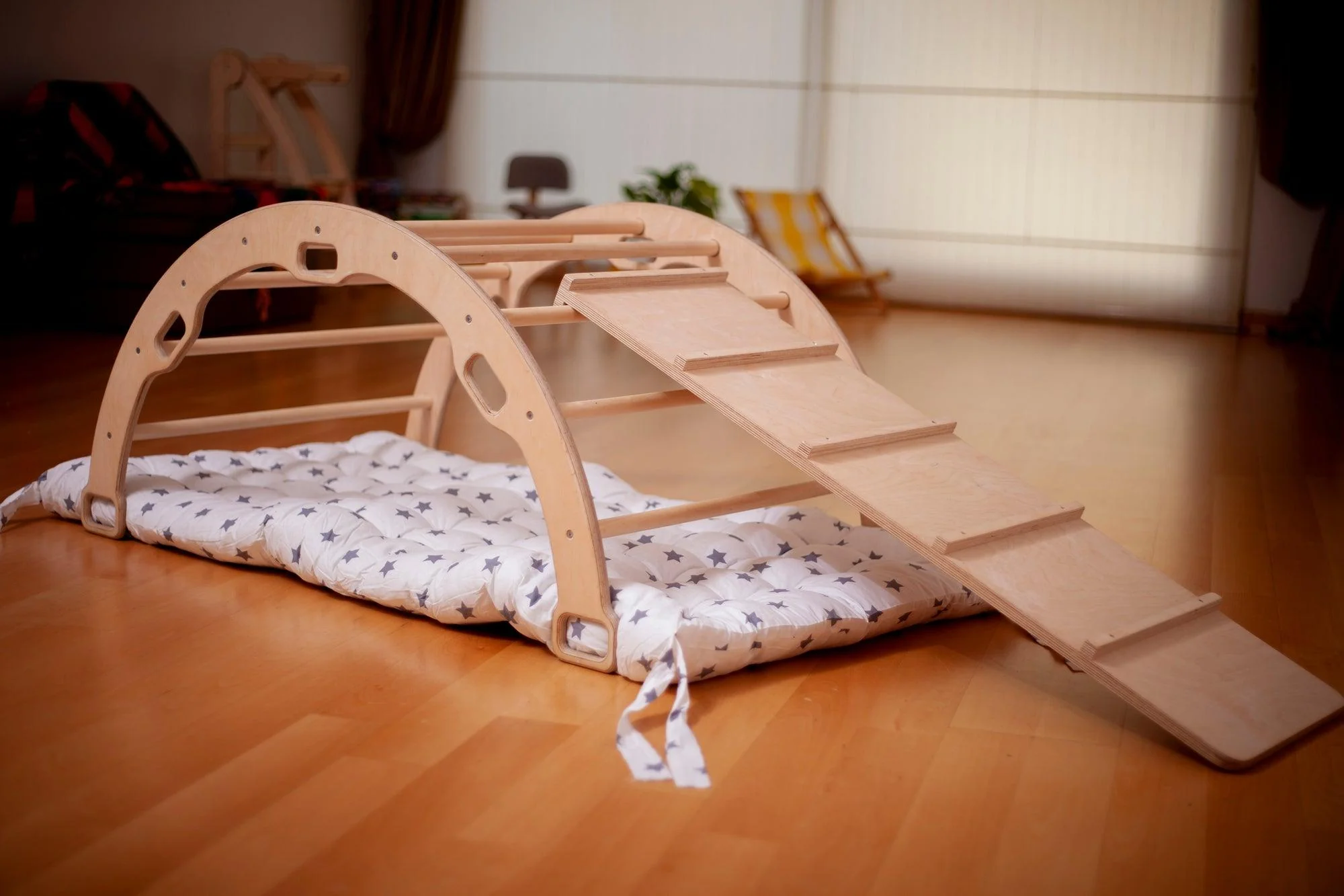 2 Size Montessori Baby Play Climber Set Wooden Climbing Arch Rocker & Ramp & Pillow - Image 32