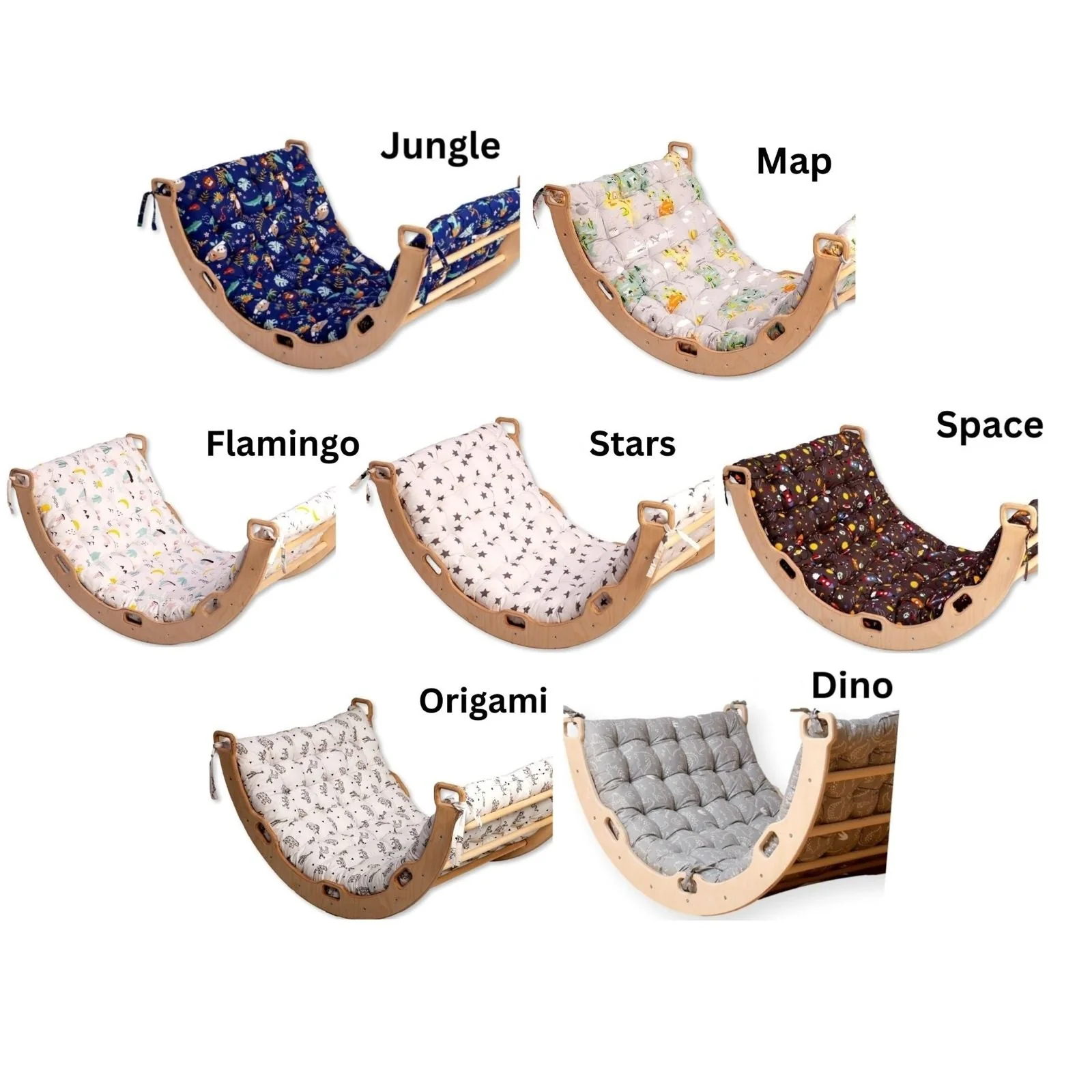 2 Size Montessori Baby Play Climber Set Wooden Climbing Arch Rocker & Ramp & Pillow - Image 5