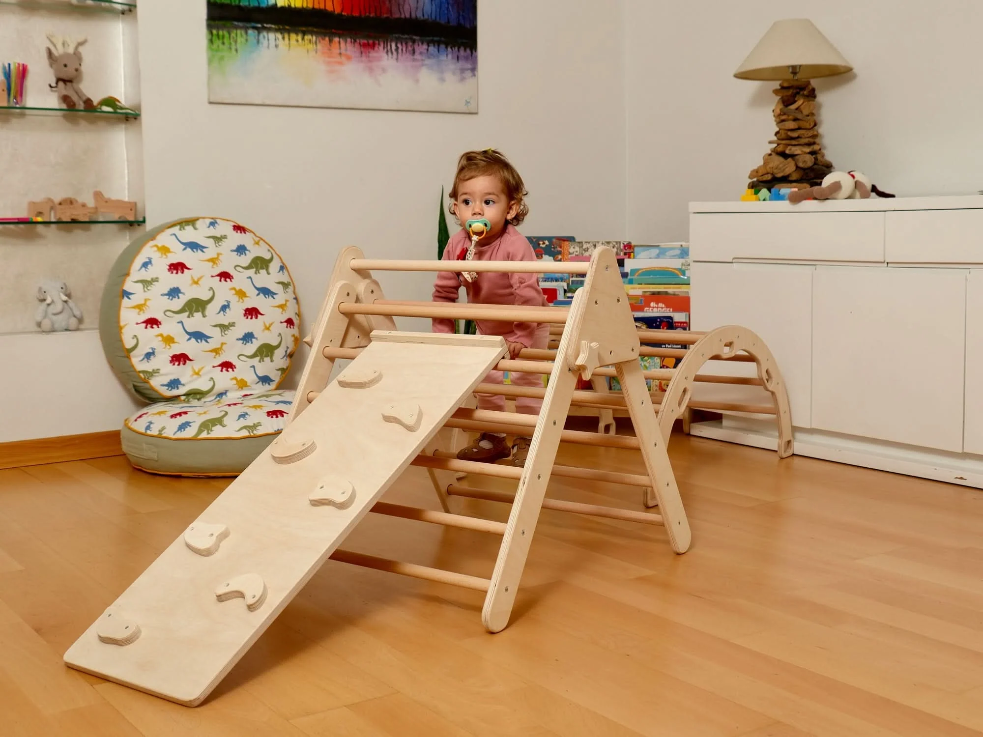 Montessori Indoor Playground | Pikler Triangle & Climbing Arch & 2in1 Ramp & Pillow - Image 16
