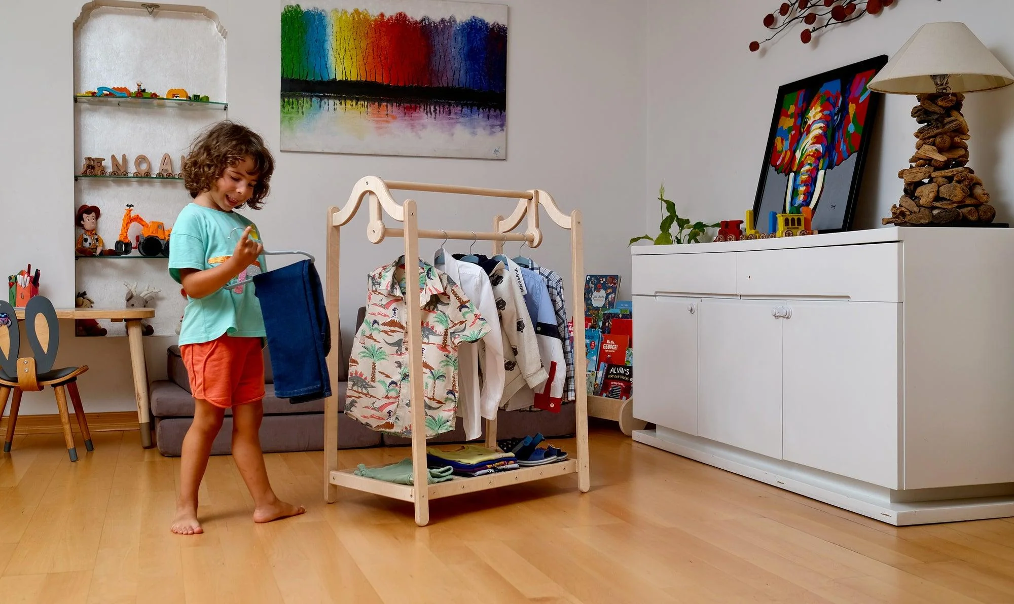 Montessori Wooden Kids Clothing Rack - Image 20