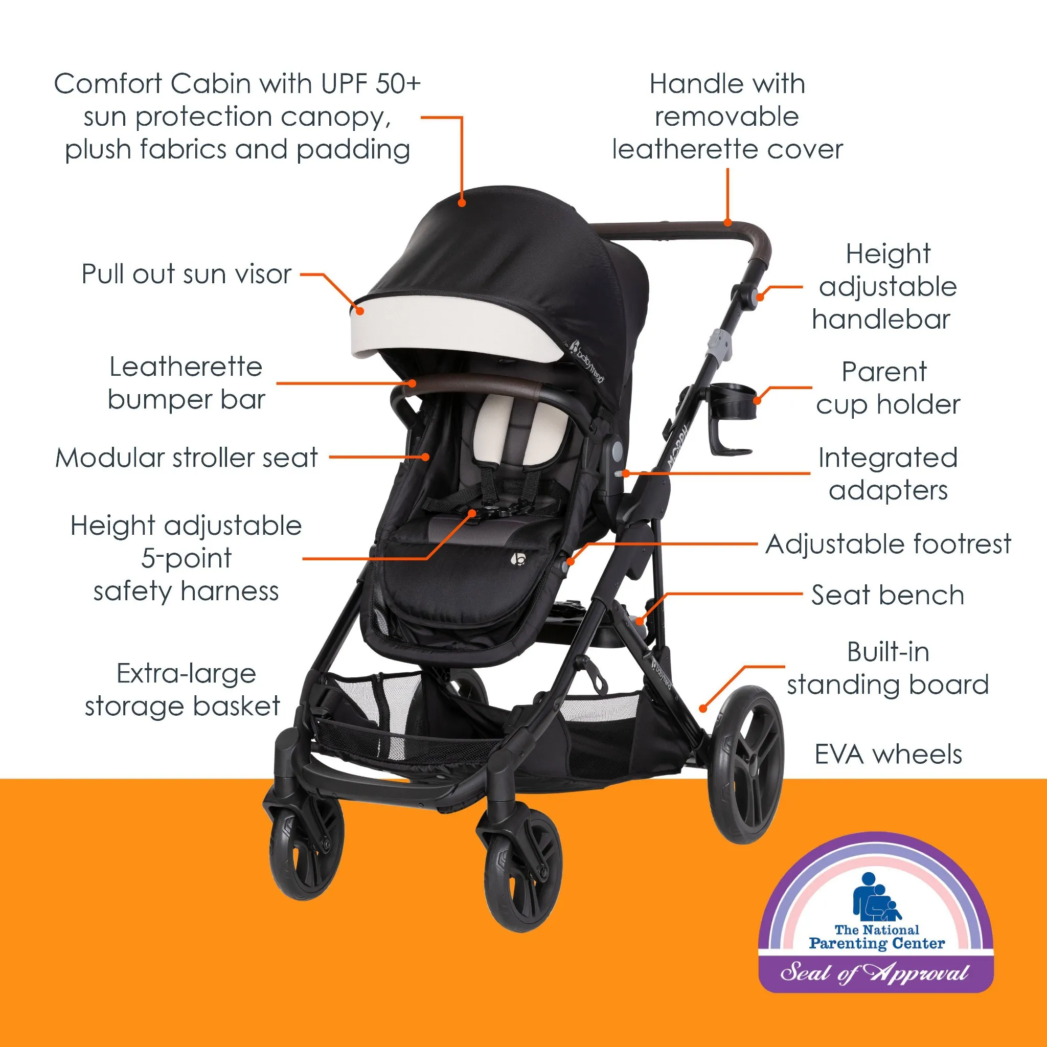 Morph Single to Double Modular Stroller Travel System - Madrid Tan - Image 2