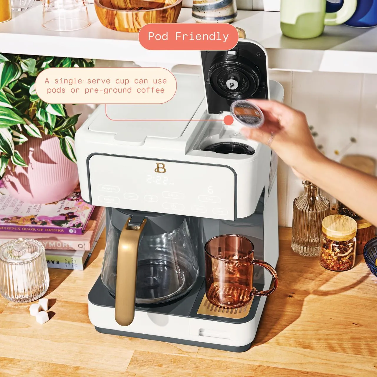 Multi-Brew 12-Cup Programmable Drip & Single-Serve Coffee Maker - White Icing - Image 5