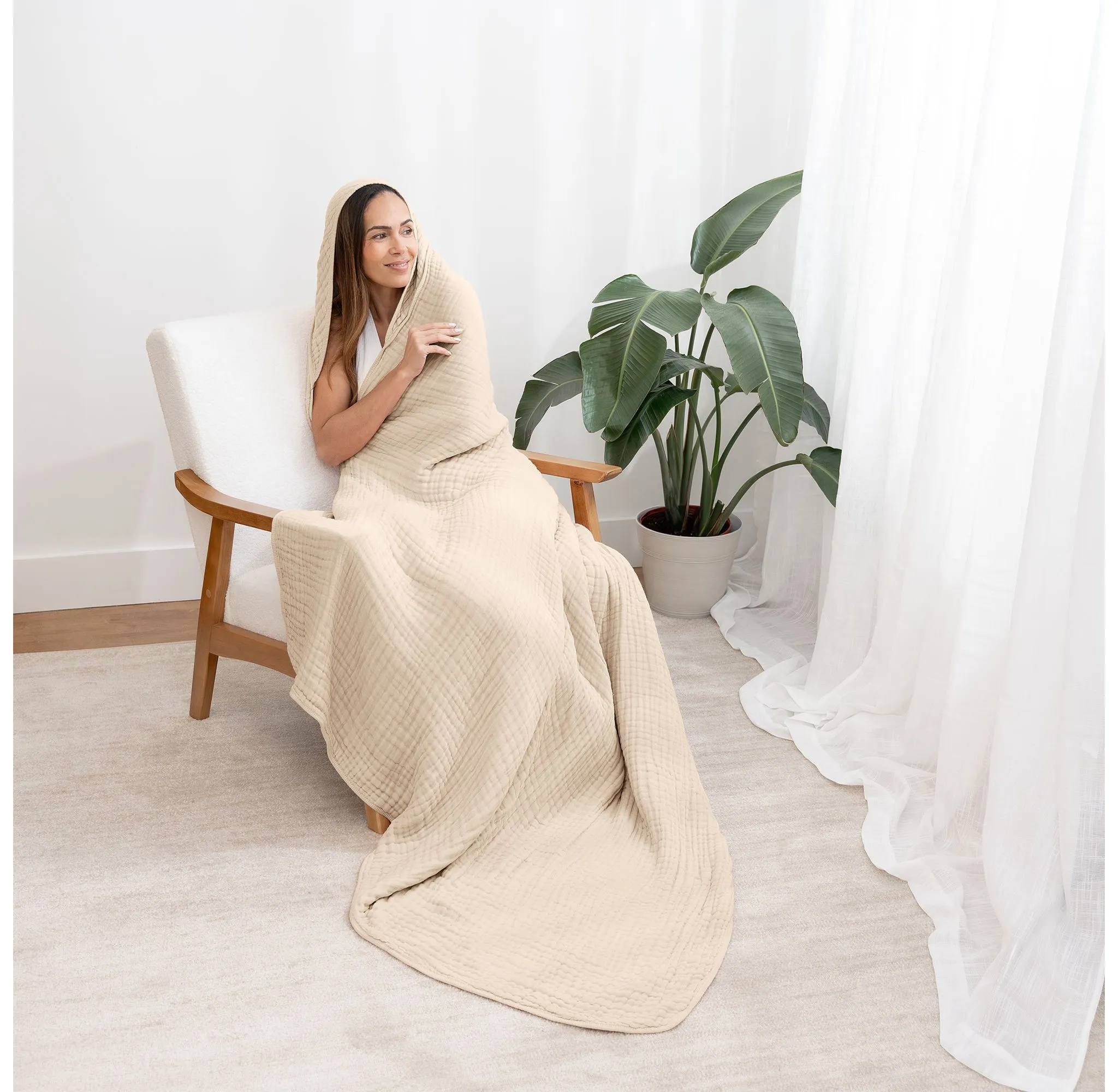 Muslin Adult Hooded Towel Large - Sand - Image 3