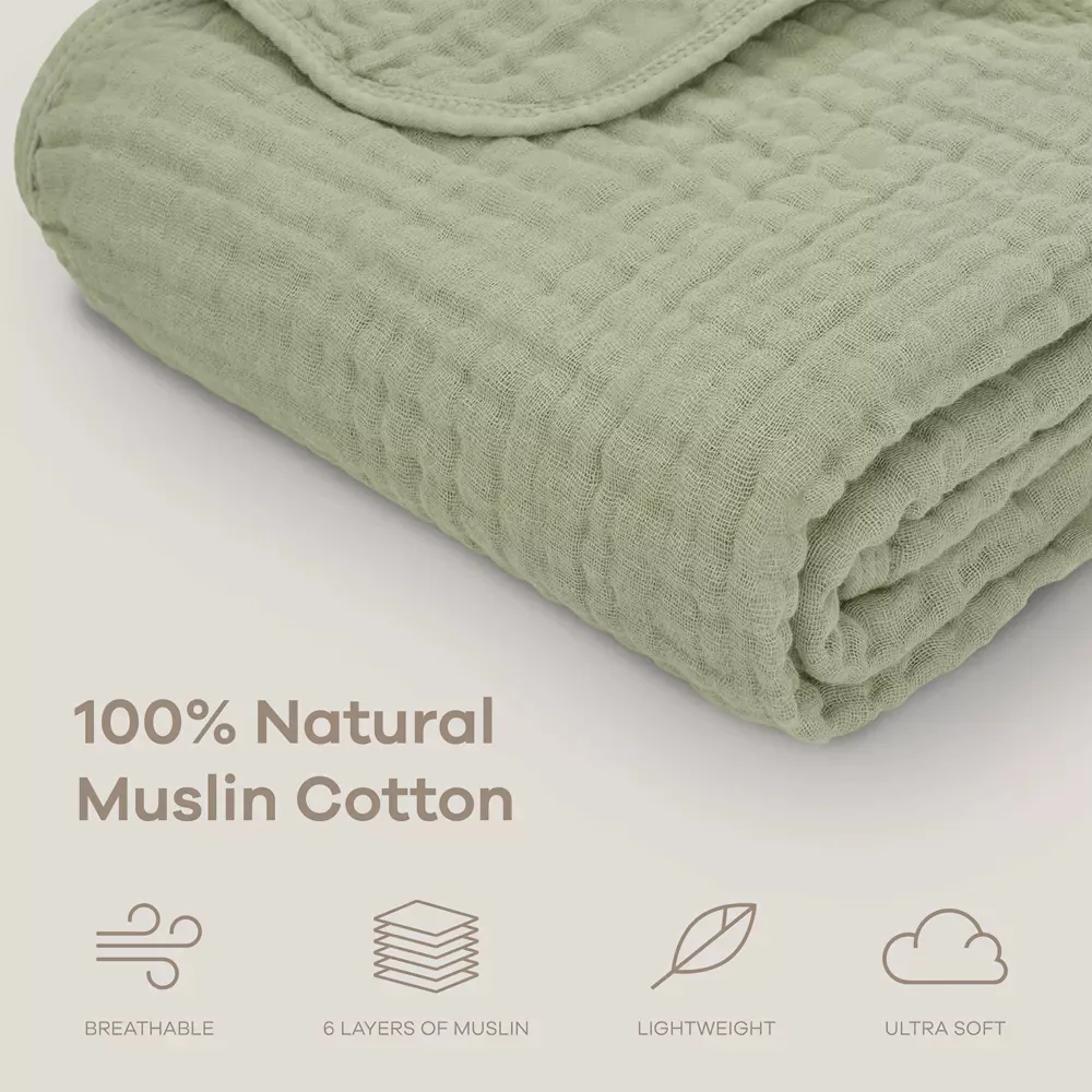Muslin Baby Blanket Large 40" X 40" - Sage - Image 2