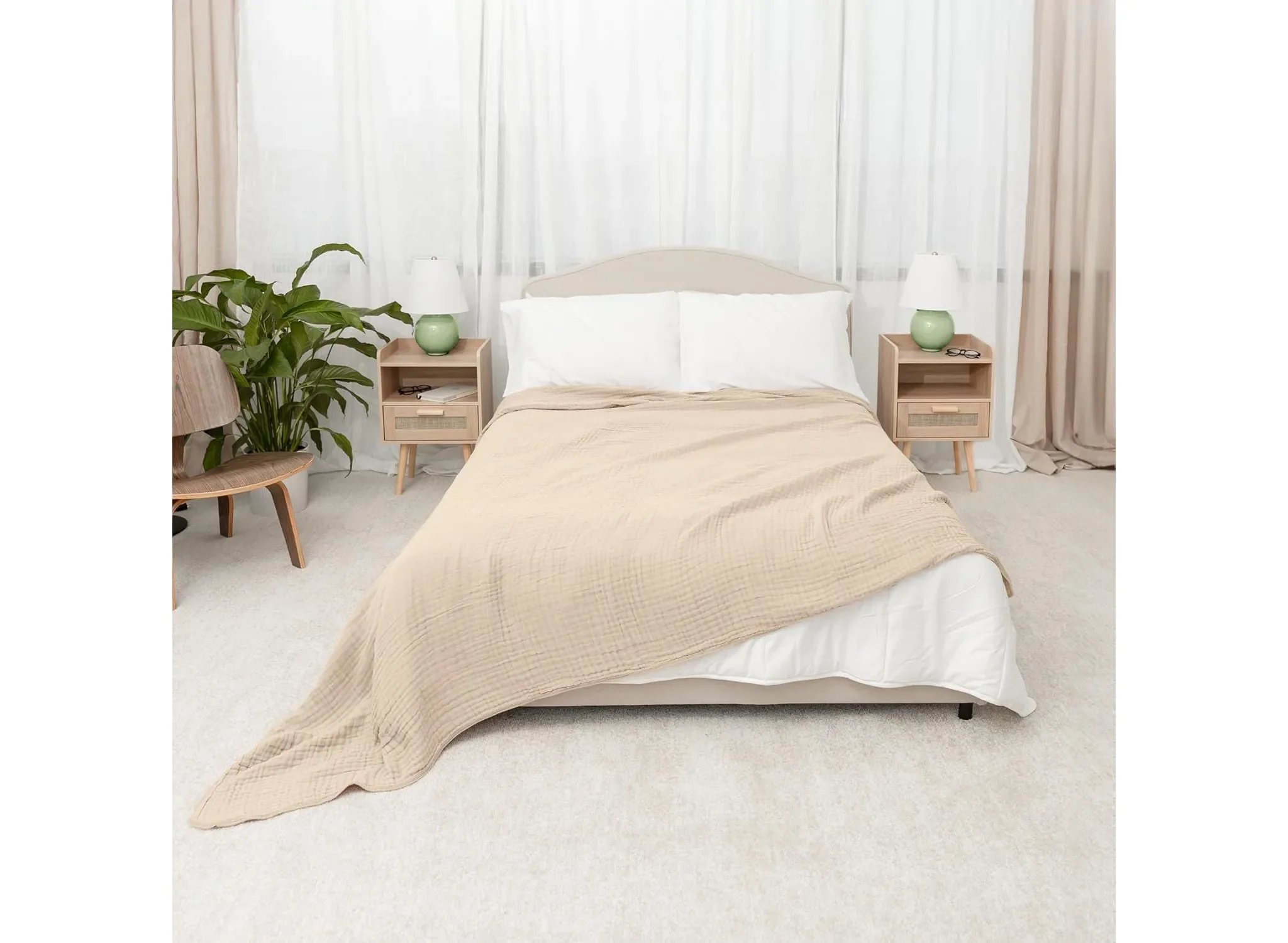Muslin Cotton Blanket for Adults, Extra Large, King 108" x 90" - Sand - Image 4