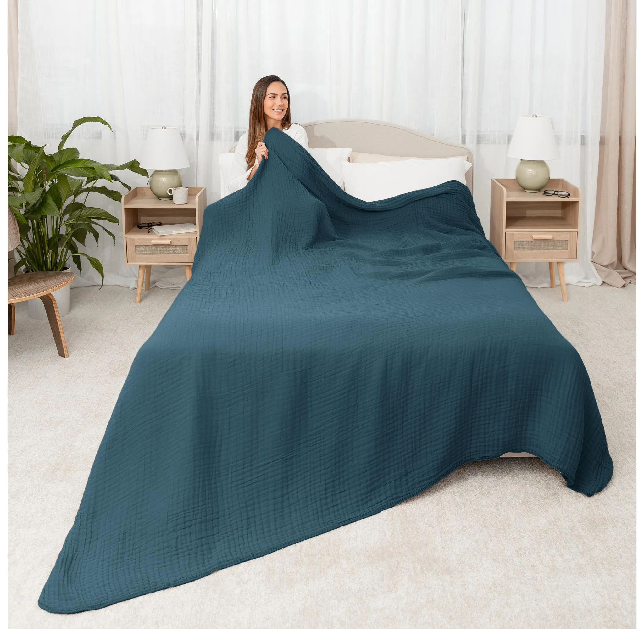 Muslin Cotton Blanket for Adults, Extra Large, Queen 90" x 90" - Neptune - Image 4