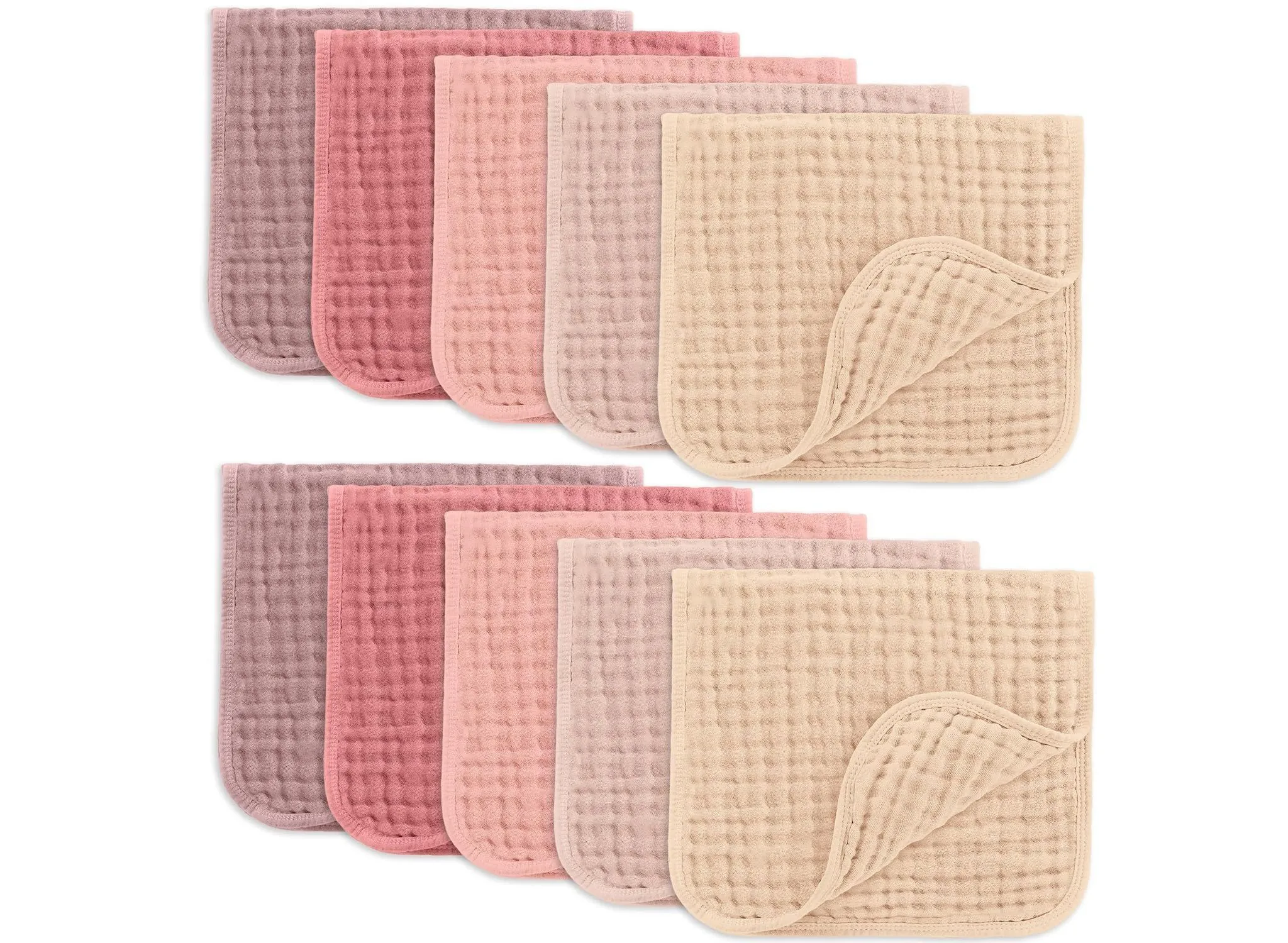 Muslin Burp Cloths Large 100% Cotton - Multicolor Girl, Pack of 10 - Image 2