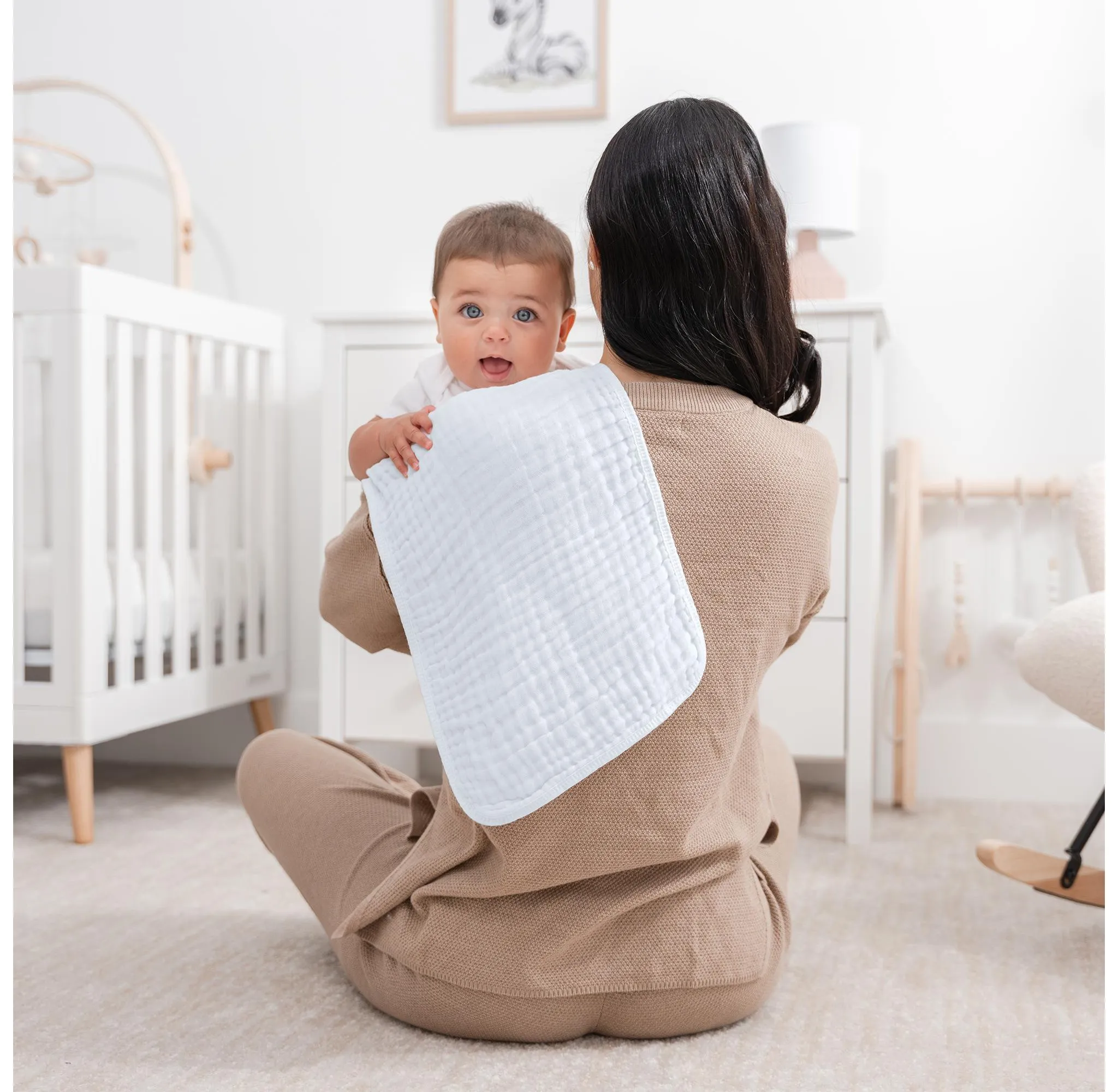Muslin Burp Cloths - White - Pack of 6