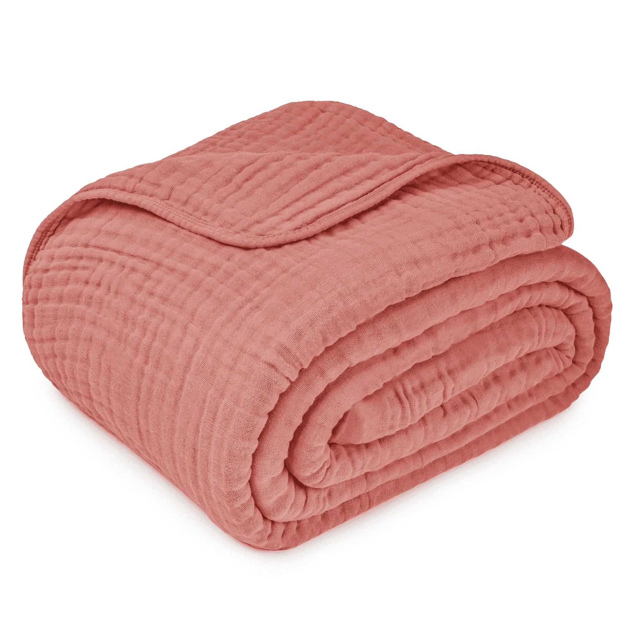 Muslin Cotton Blanket for Adults, Extra Large, Queen 90" x 90" - Dusty Rose