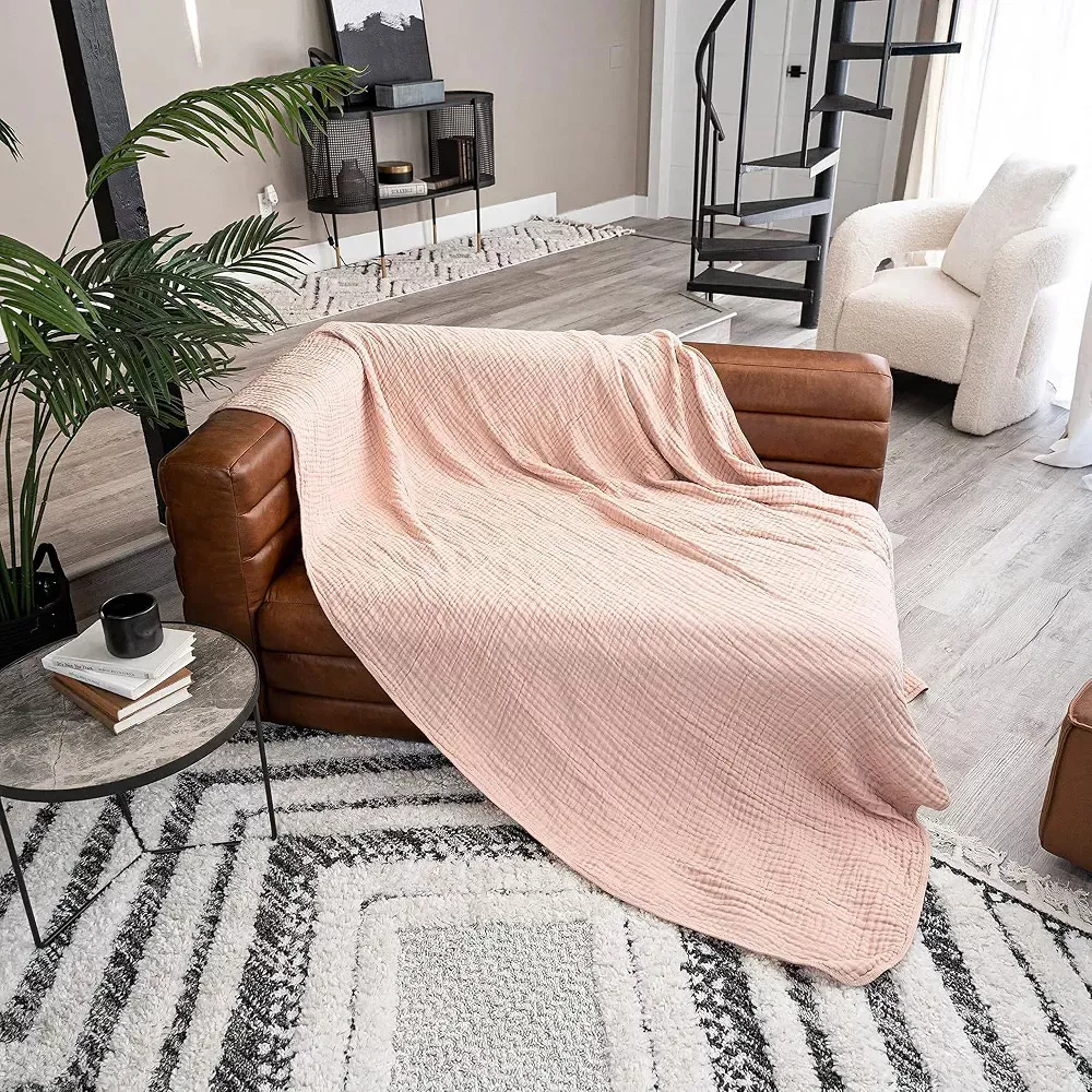 Muslin Cotton Blanket for Adults Extra Large 50" x 60" - Blush - Image 2