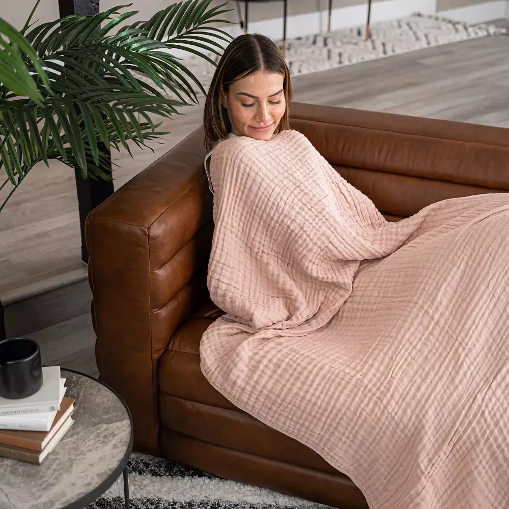 Muslin Cotton Blanket for Adults Extra Large 50" x 60" - Blush - Image 3