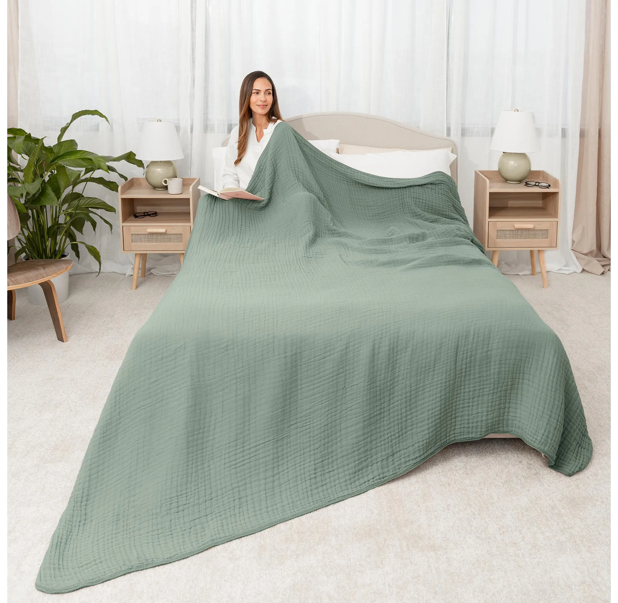 Muslin Cotton Blanket for Adults, Extra Large, King 108" x 90" - Fern - Image 2