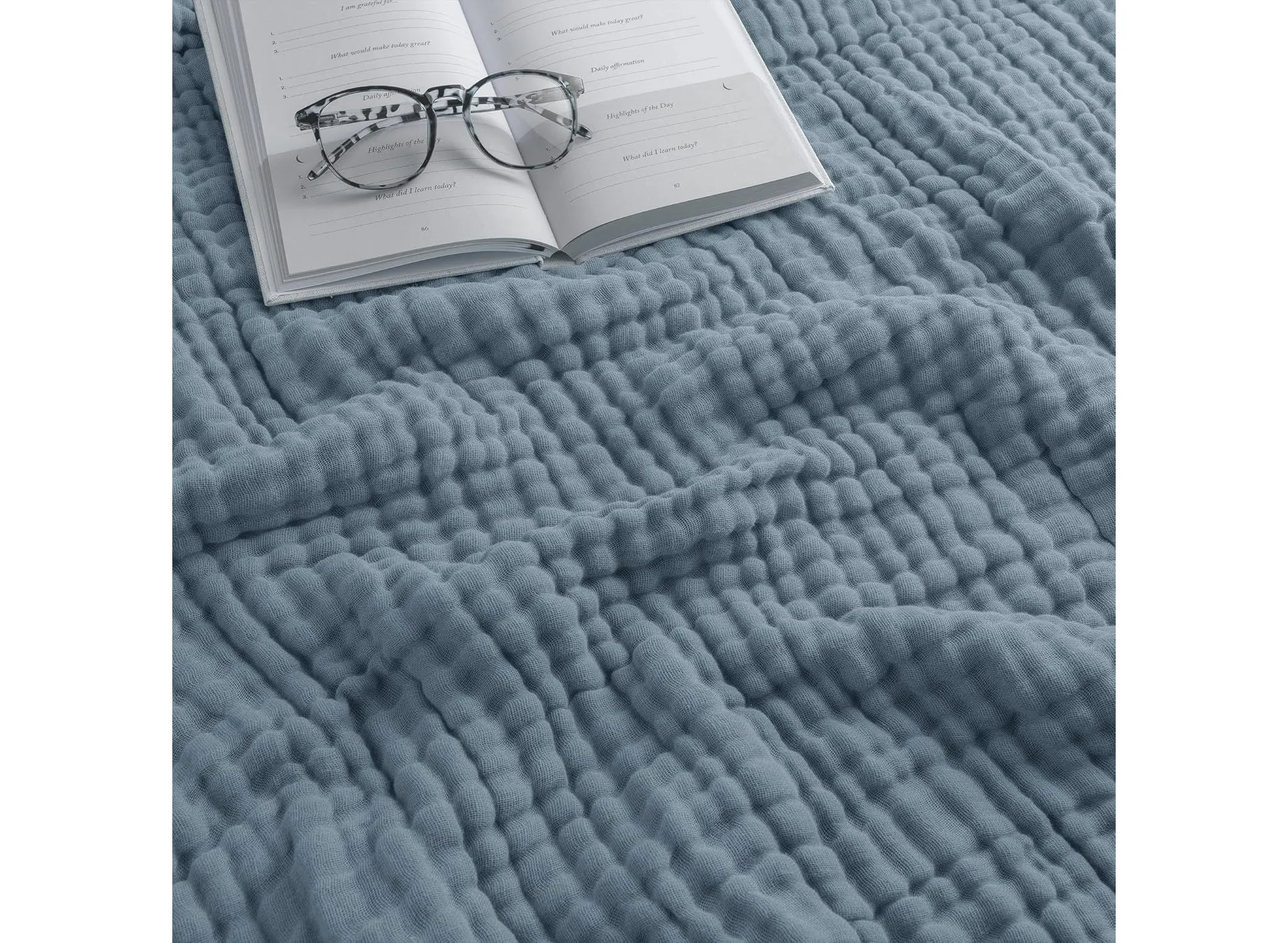 Muslin Cotton Blanket for Adults, Queen 90" x 90" - Pacific Blue - Image 5
