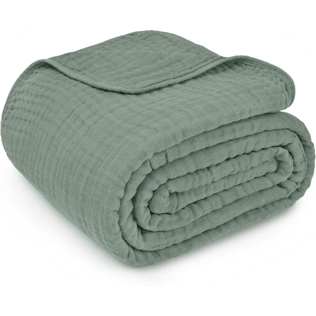 Muslin Cotton Blanket for Adults, Extra Large, Throw 50" x 60" - Fern