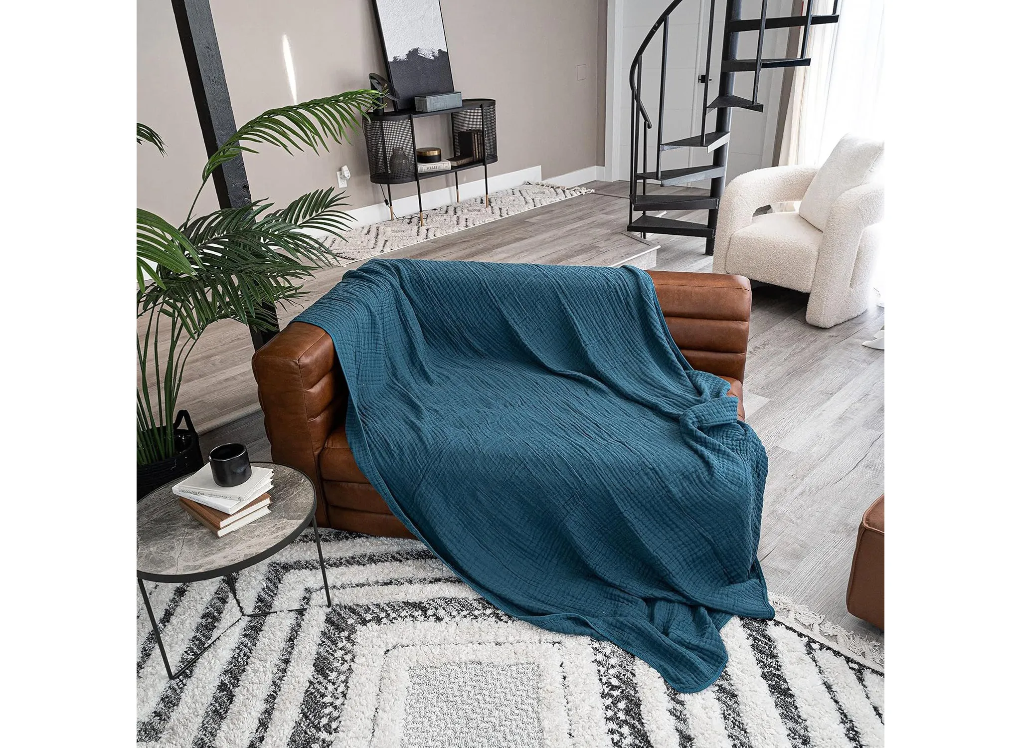 Muslin Blanket - Twin 90” x 66” - Neptune Blue - Image 5