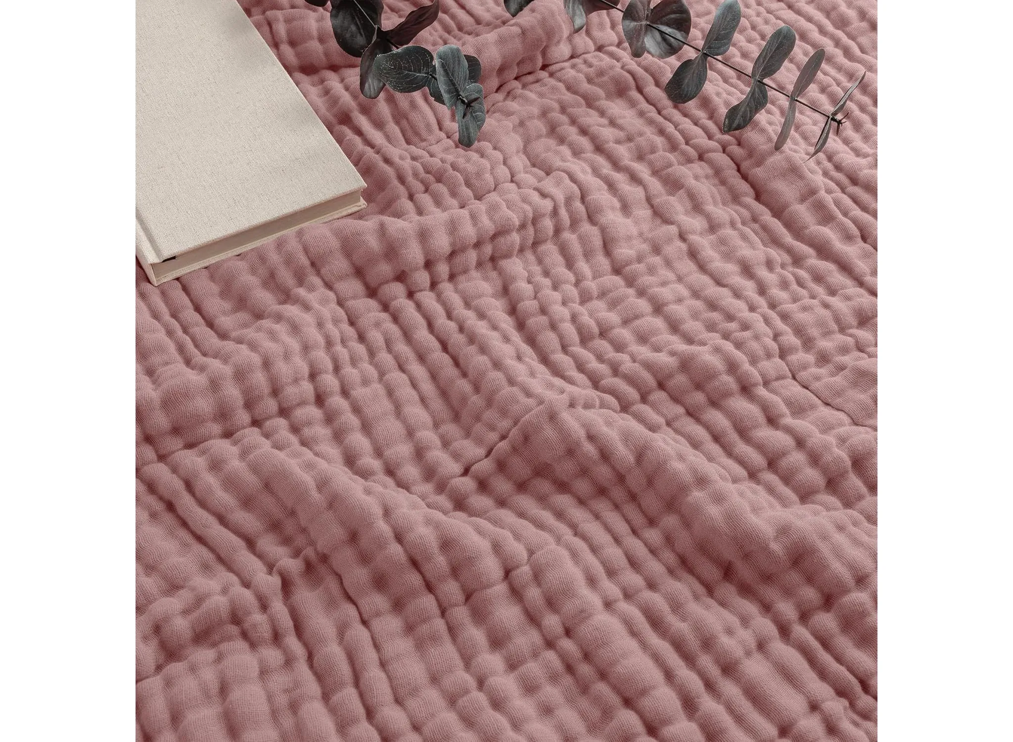 Muslin Cotton Blanket for Adults - Throw 50" x 60" - Mauve - Image 2