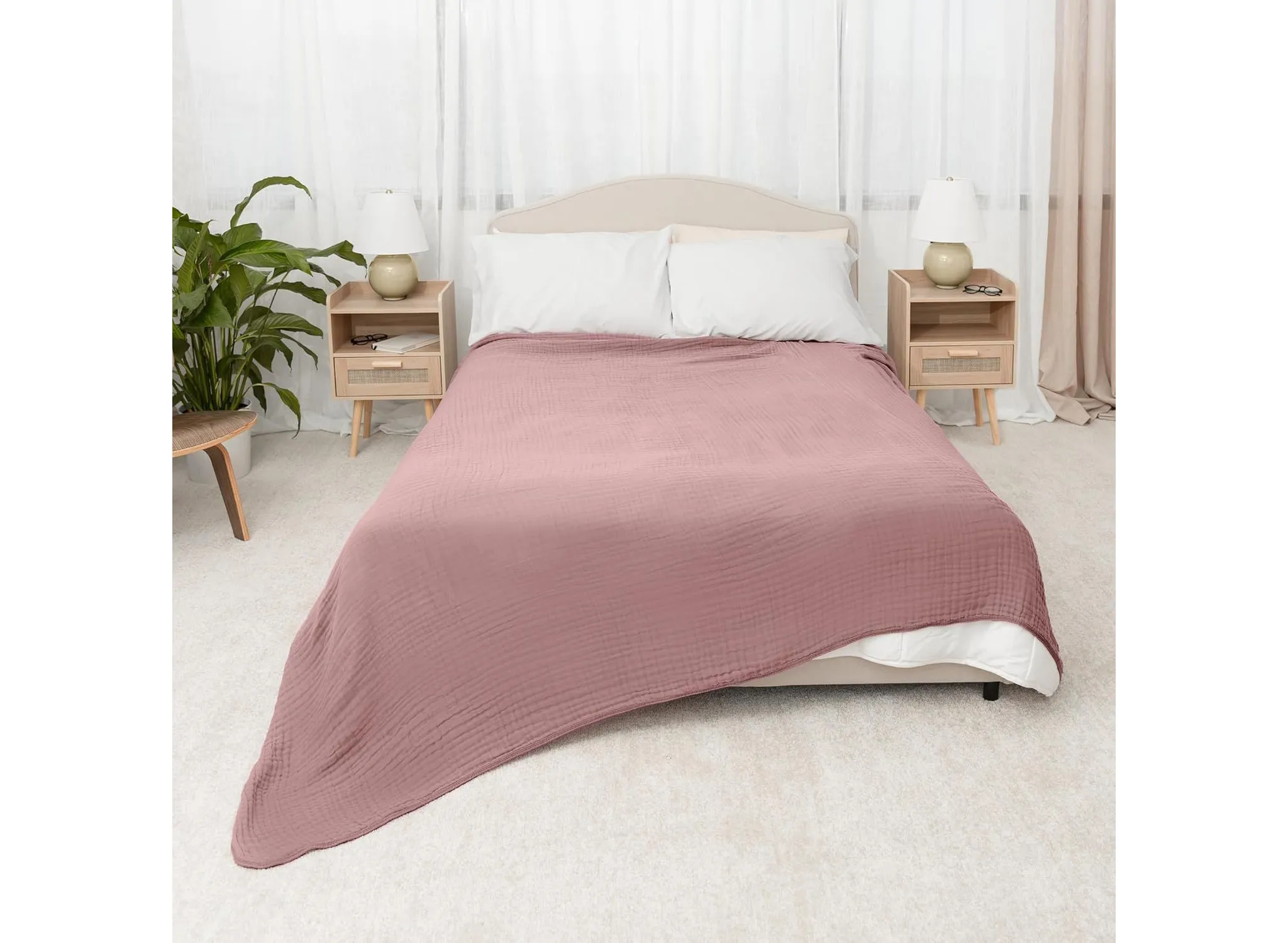 Muslin Cotton Blanket - Queen 90" x 90" - Mauve - Image 5