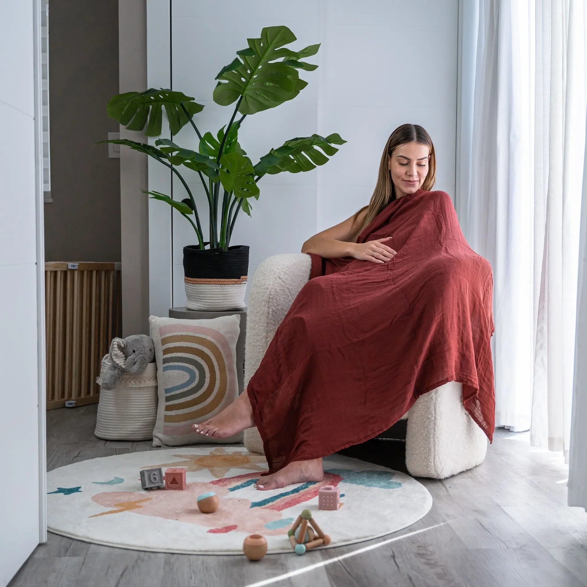 Muslin Swaddle Blankets - Wine, Neptune, Fern, Caramel - Image 4