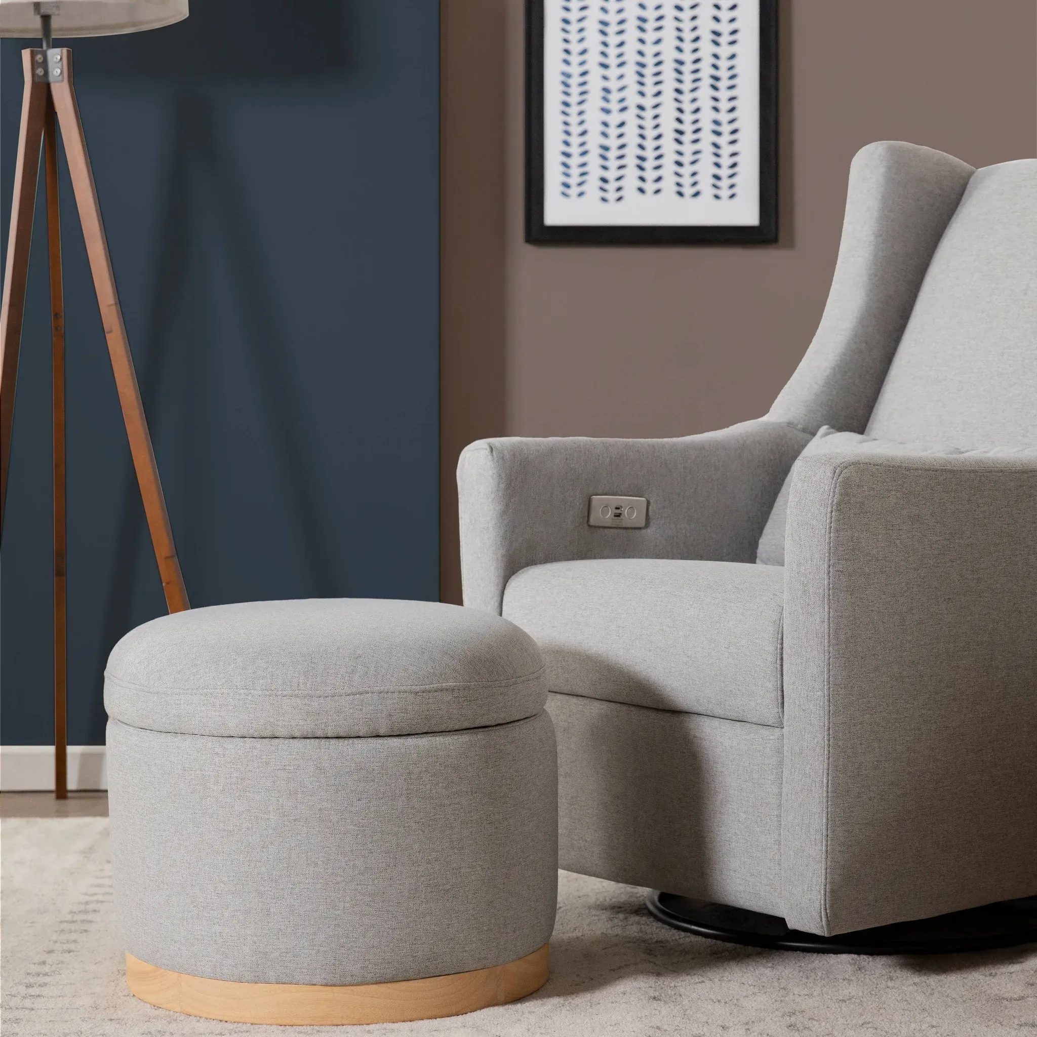 Naka Storage Ottoman with Light Wood Base - Performance Gray - Image 4