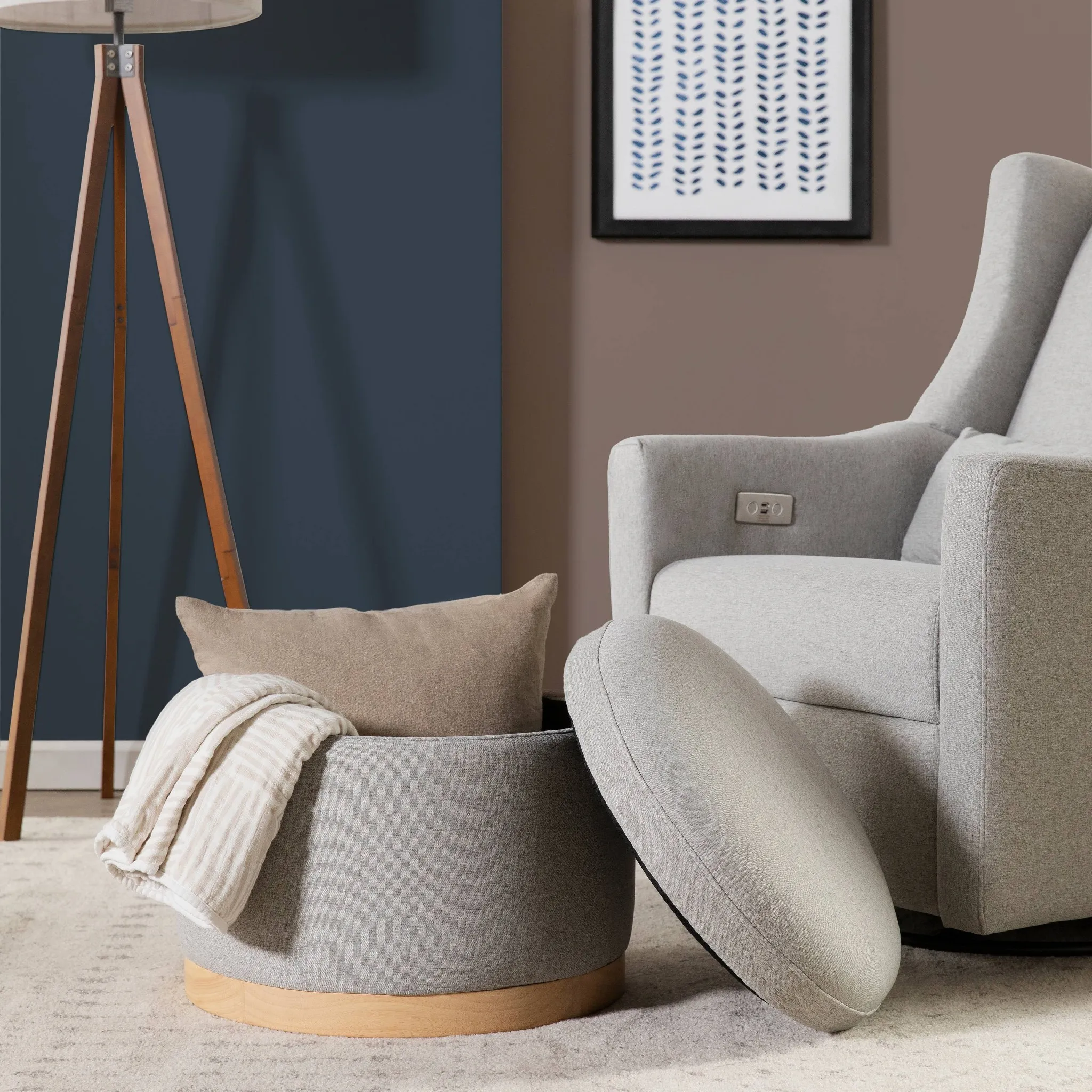 Naka Storage Ottoman with Light Wood Base - Performance Gray - Image 5
