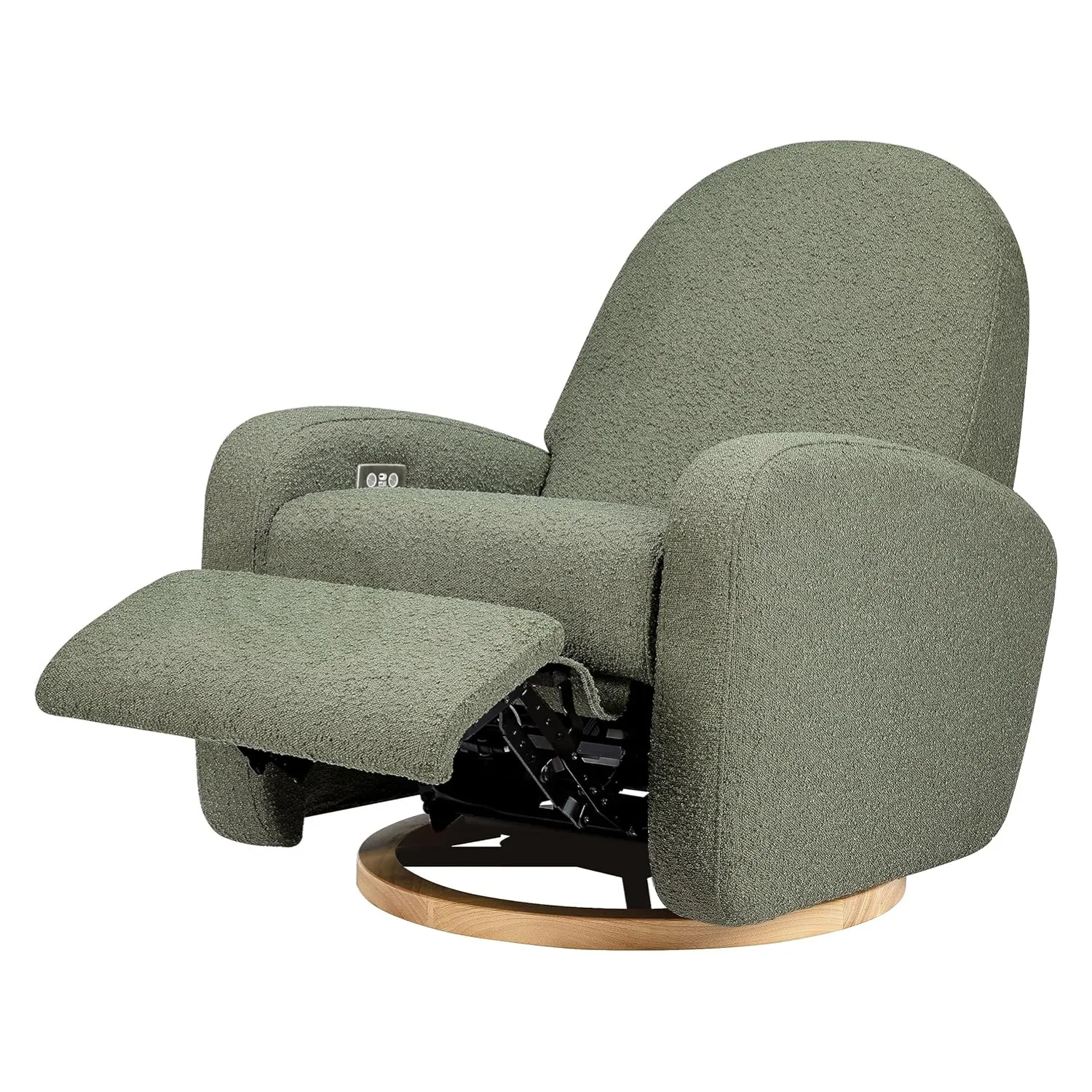 Nami Glider Recliner w/ Electronic Control and USB - Olive Boucle w/Light Wood Base - Image 3