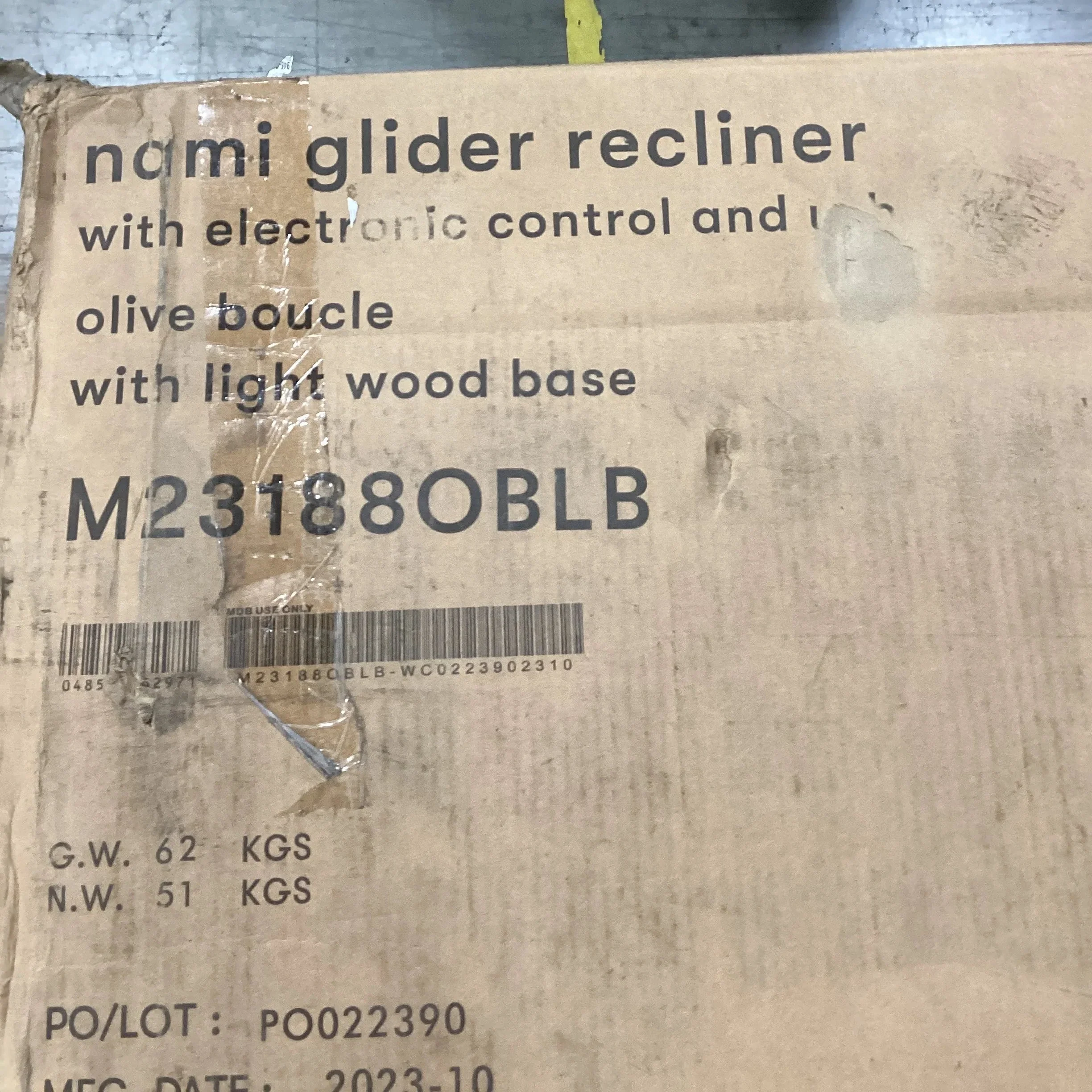 Nami Glider Recliner w/ Electronic Control and USB - Olive Boucle w/Light Wood Base - Image 5