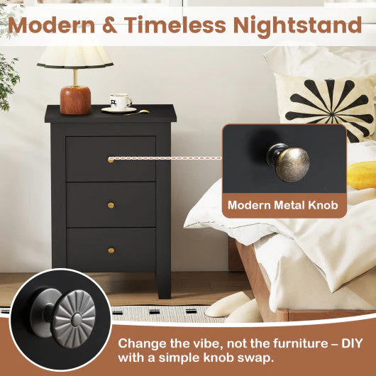 Nightstand End Beside Table Drawers Modern Storage Bedroom Furniture-Black - Image 8