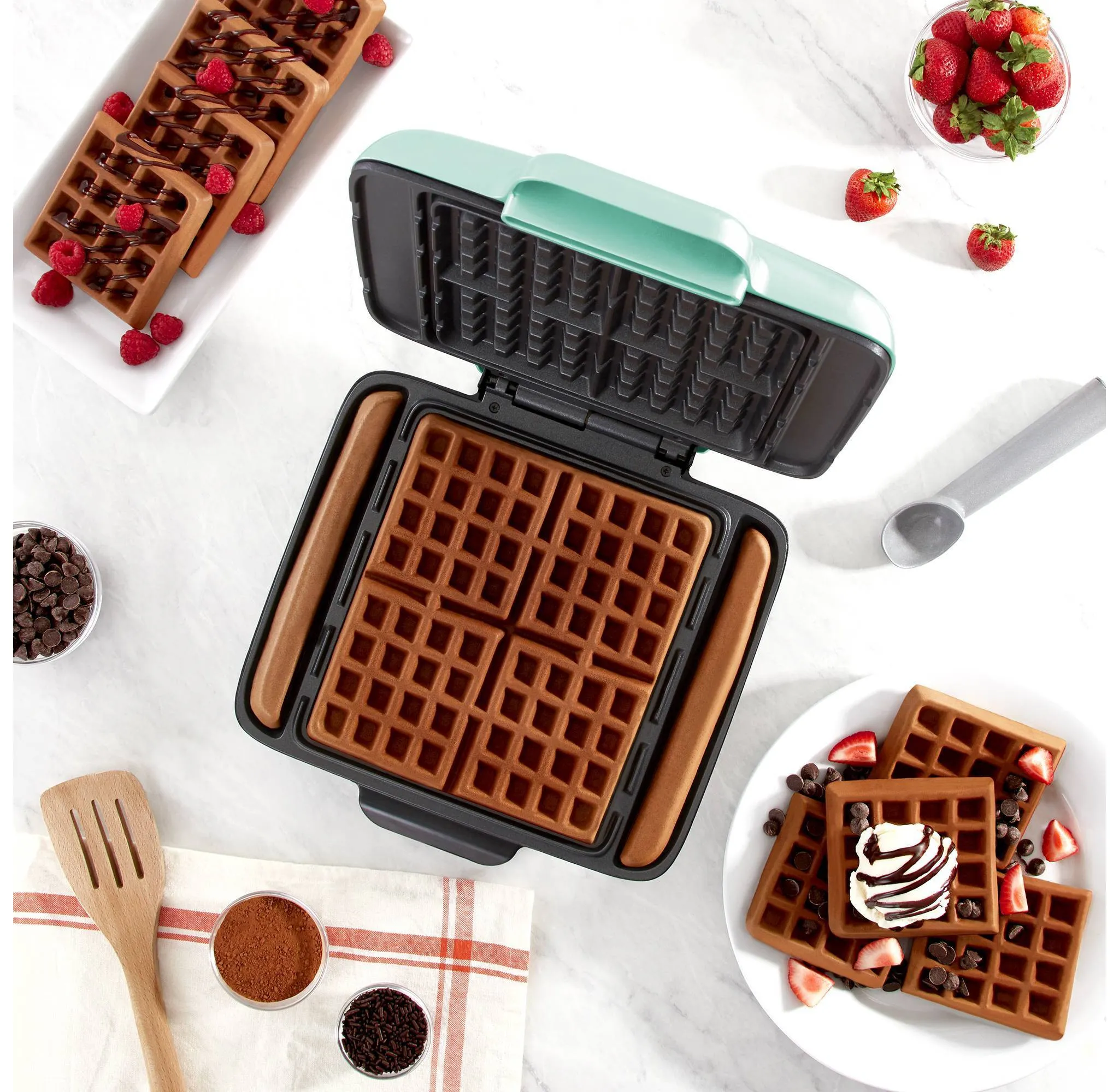 No-Drip Nonstick Waffle Maker - Aqua - Image 4
