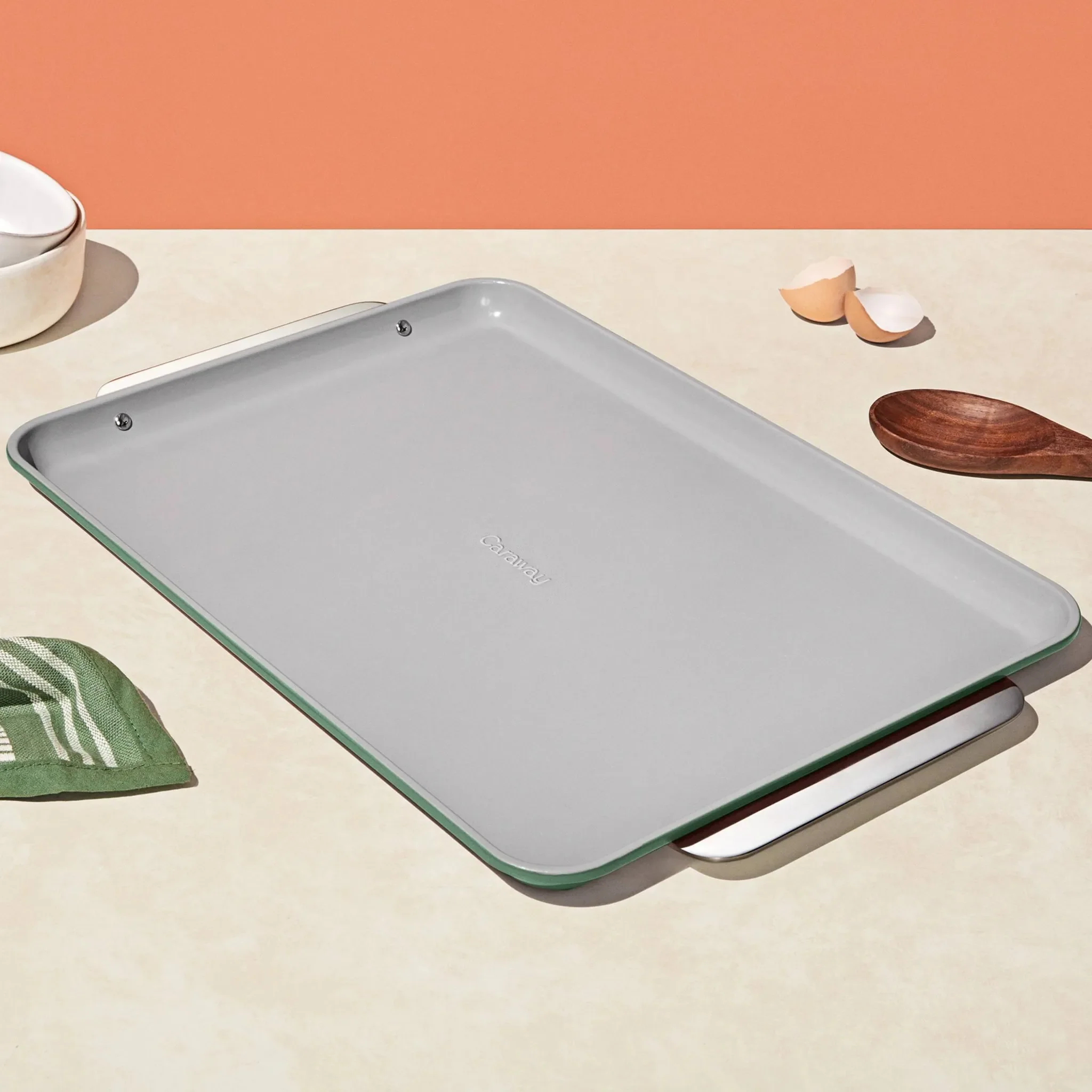 Non-Stick Ceramic Large Baking Sheet - Sage Green - Image 4