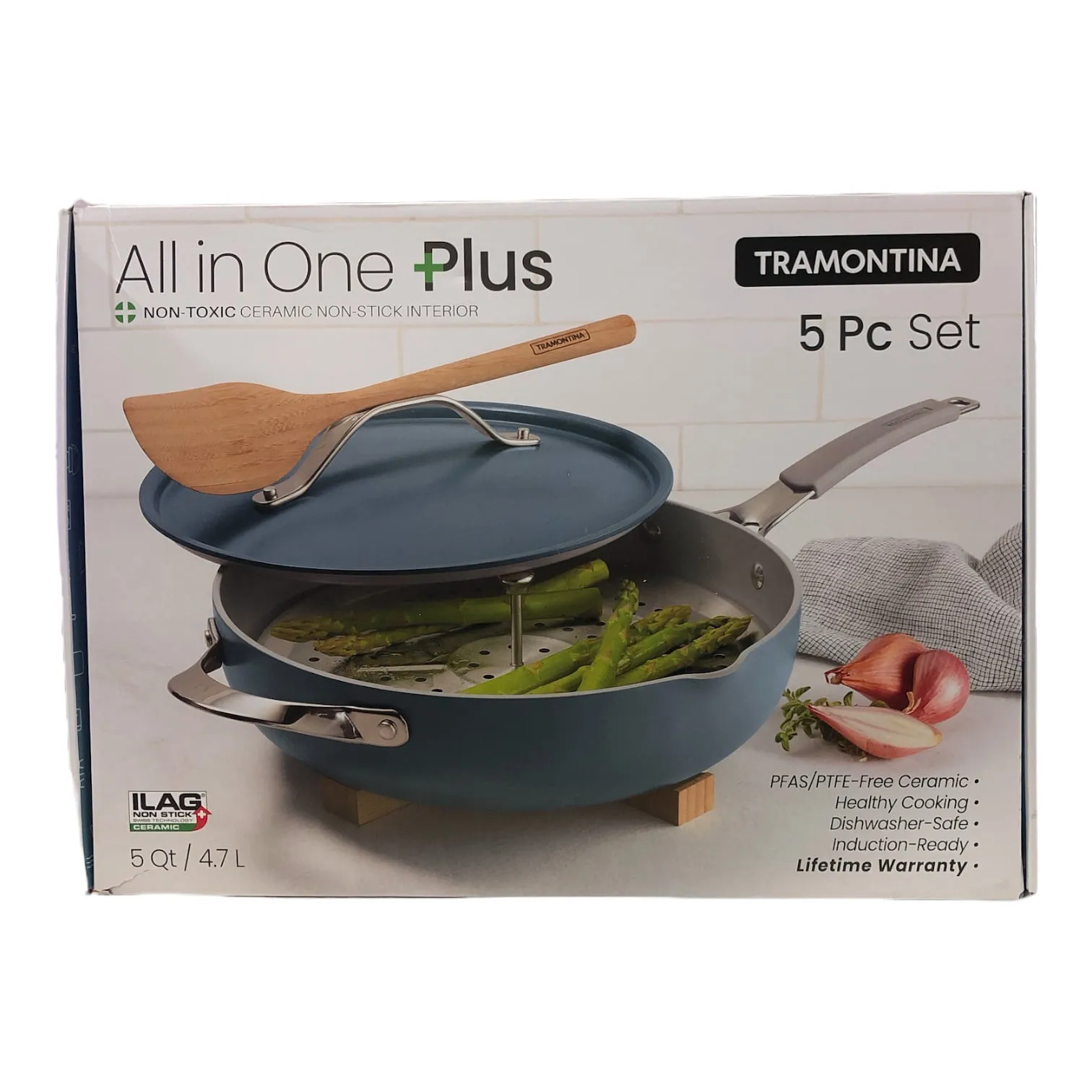 Non Toxic Ceramic Non Stick Interior 5-Qt. All-in-One Plus Pan - Blueberry
