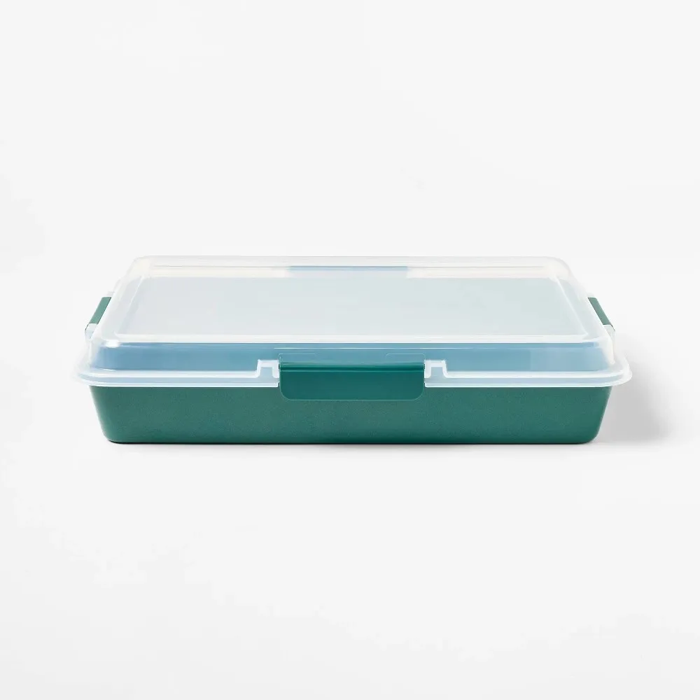 Nonstick Aluminized Steel Cake Pan Set with Lid - Dark Green