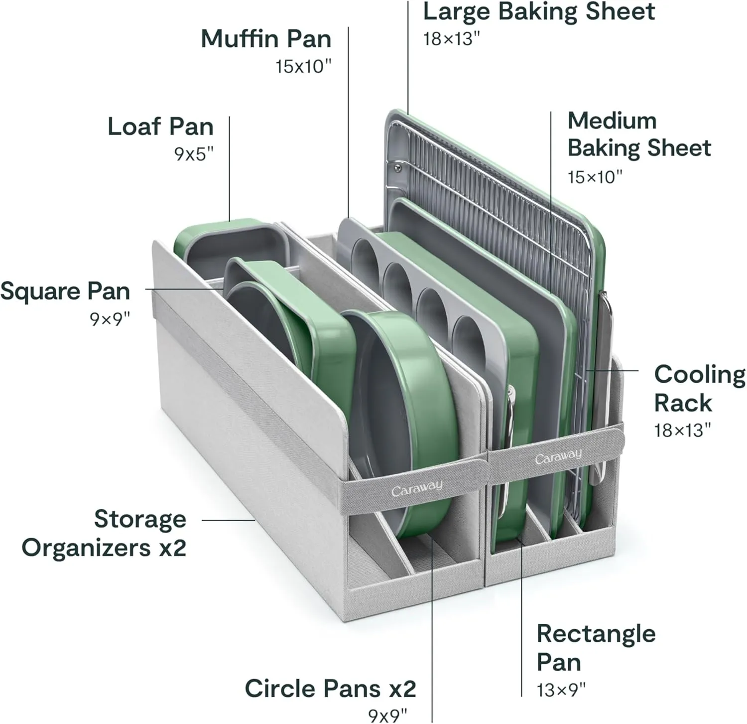 Nonstick Ceramic Bakeware Set - Sage - Image 2