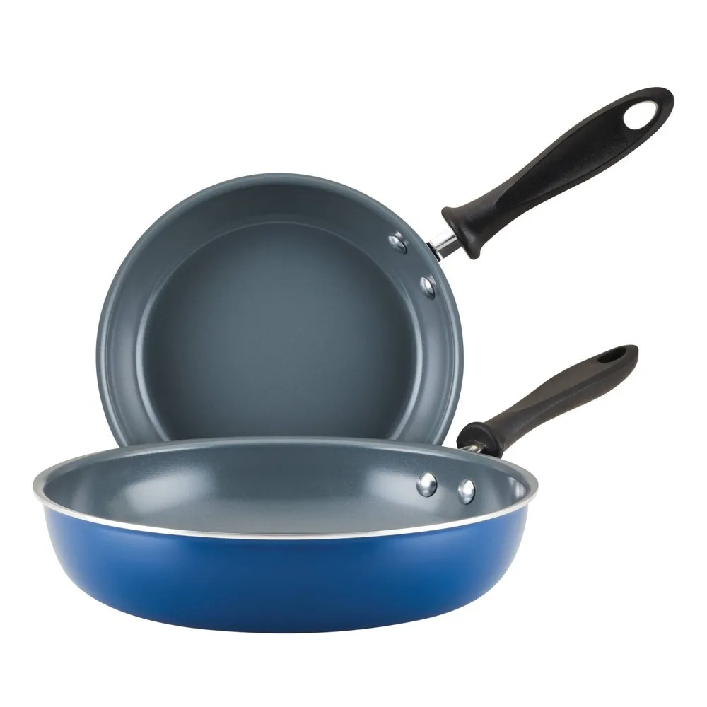 Nonstick Ceramic Twin Pack Skillets - Teal/Gray