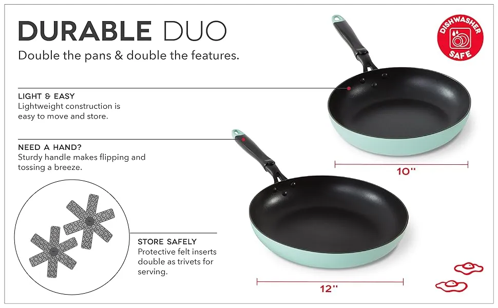10" and 12" Nonstick Hard Anodized Fry Pan Cookware Set - Black - Image 2