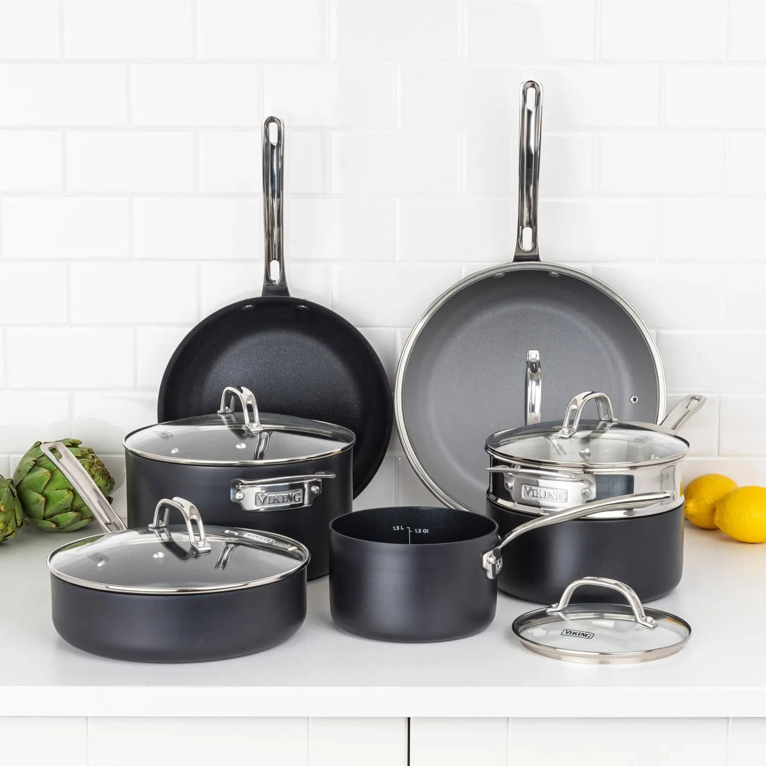 Nonstick Hard Anodized Cookware Set - Black - Image 7