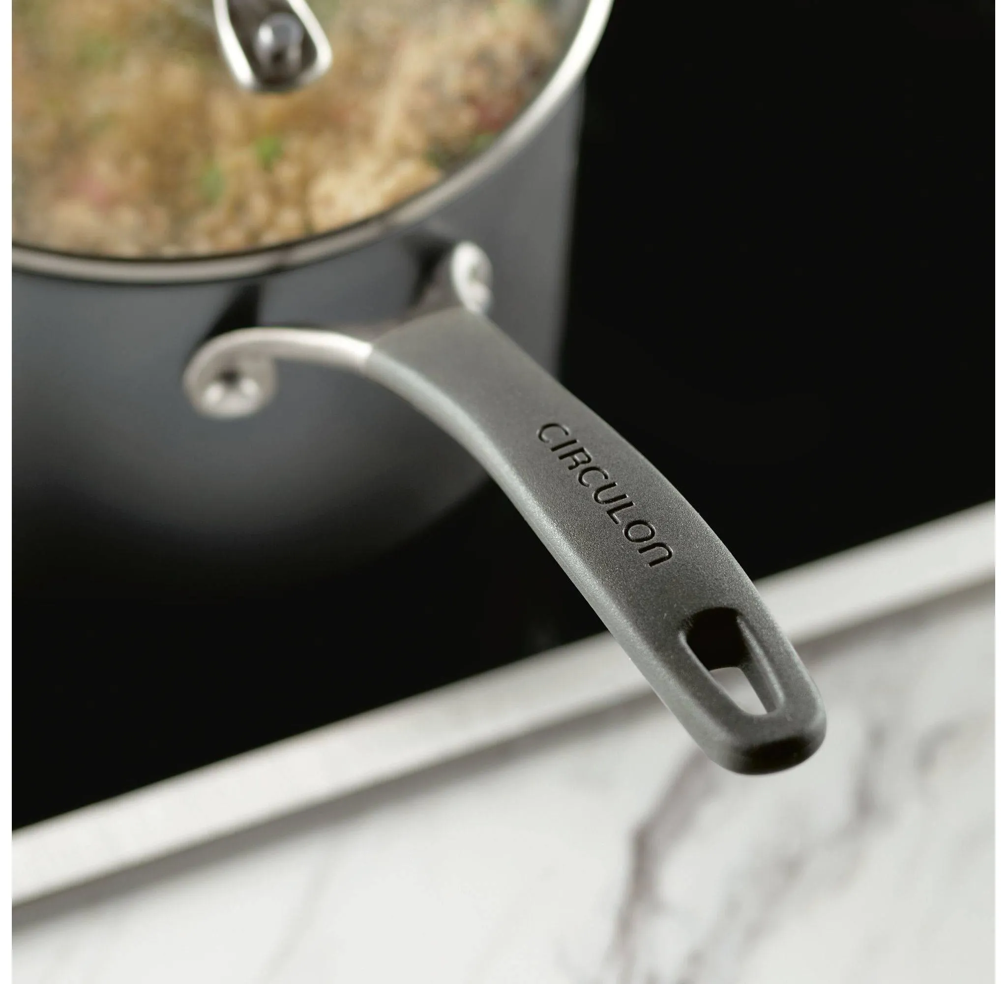 Nonstick Induction Straining 3qt Saucepan with Lid - Graphite - Image 4