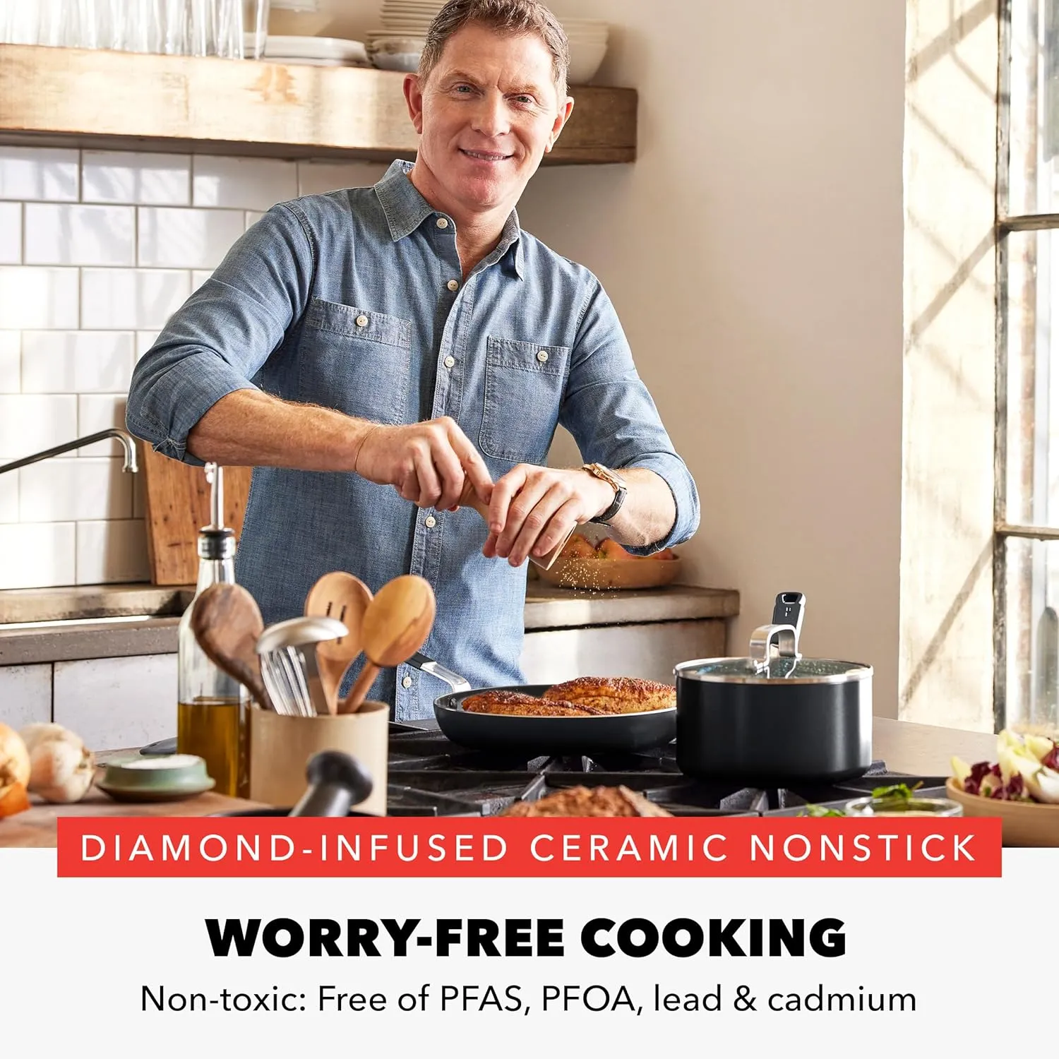 Nonstick Sauté Pan with Glass Lid - Black