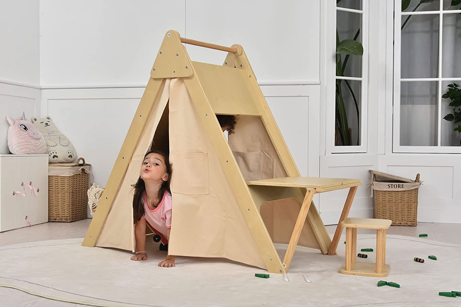 Oak - Wood Learning Tent and Climber With Desk and Chair - Image 7
