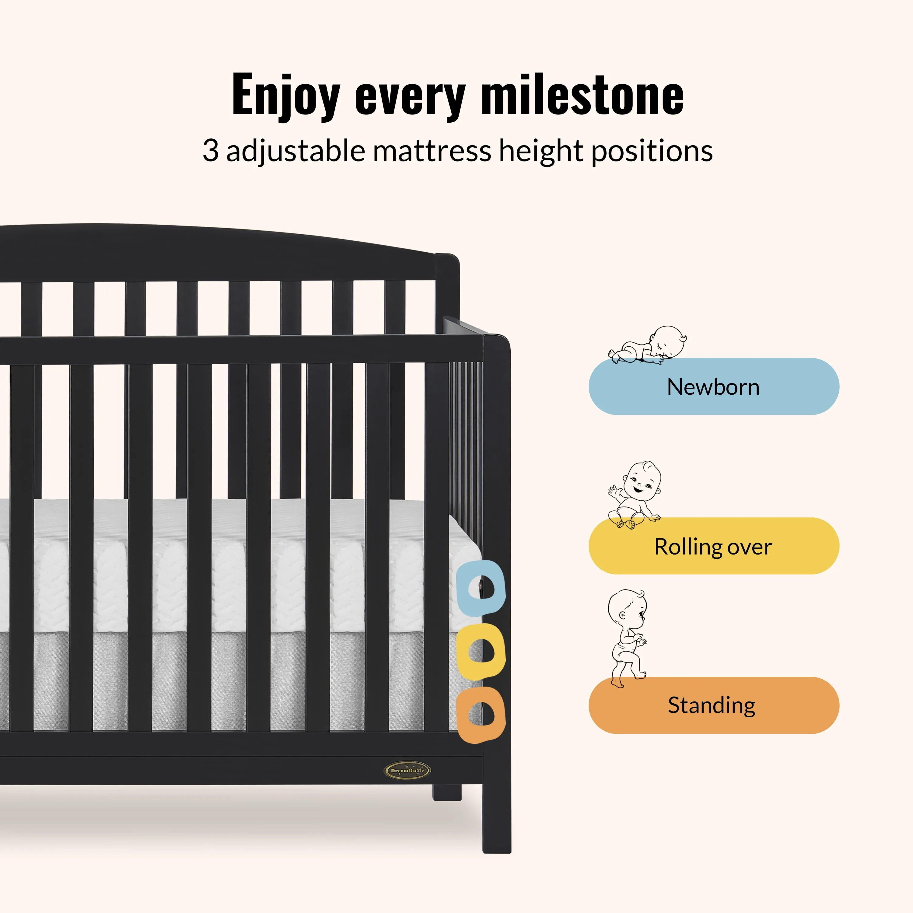 Odelle 5 in 1 Convertible Crib - Matt Black - Image 5