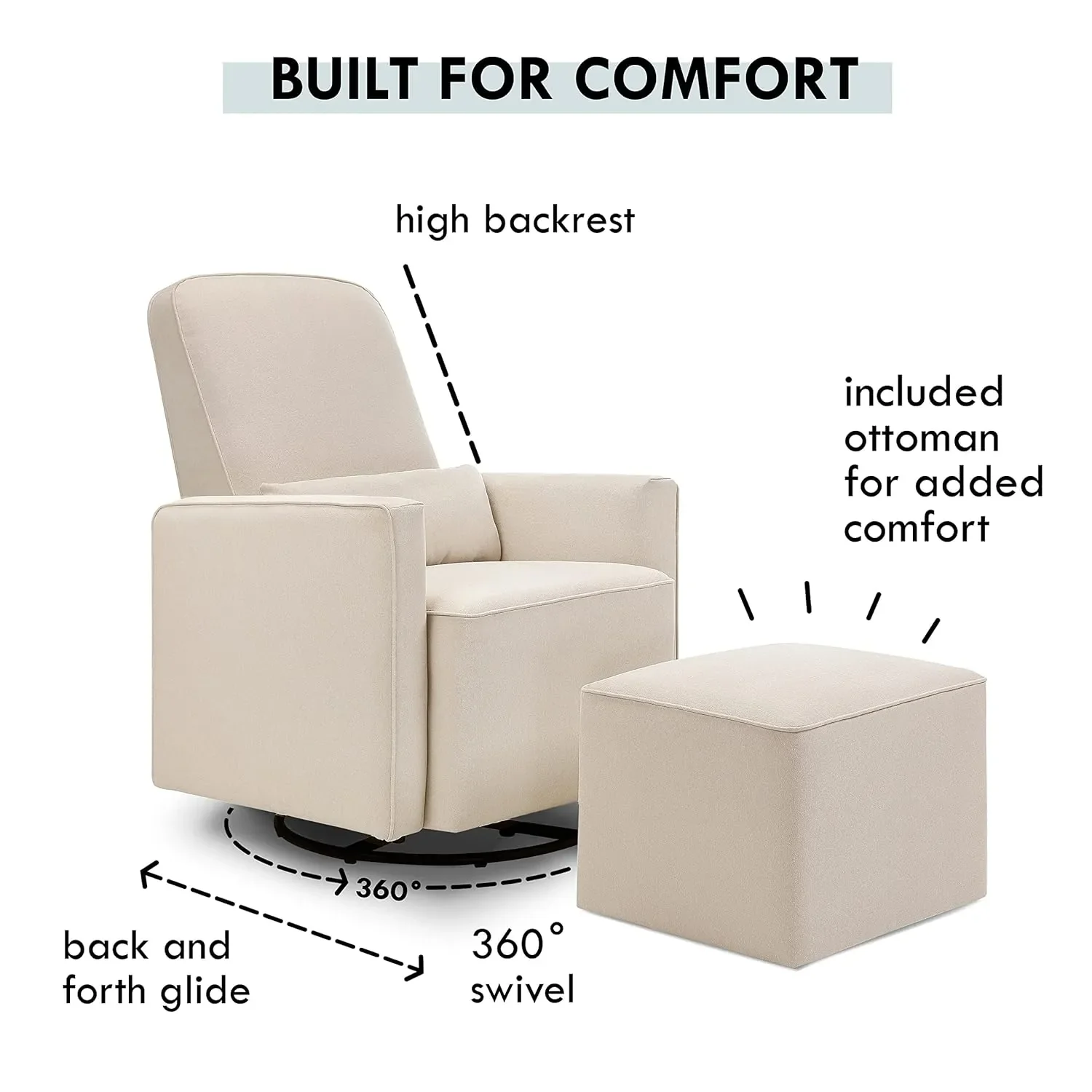 Olive Glider and Ottoman - Cream Finish w/Cream Piping - Image 3