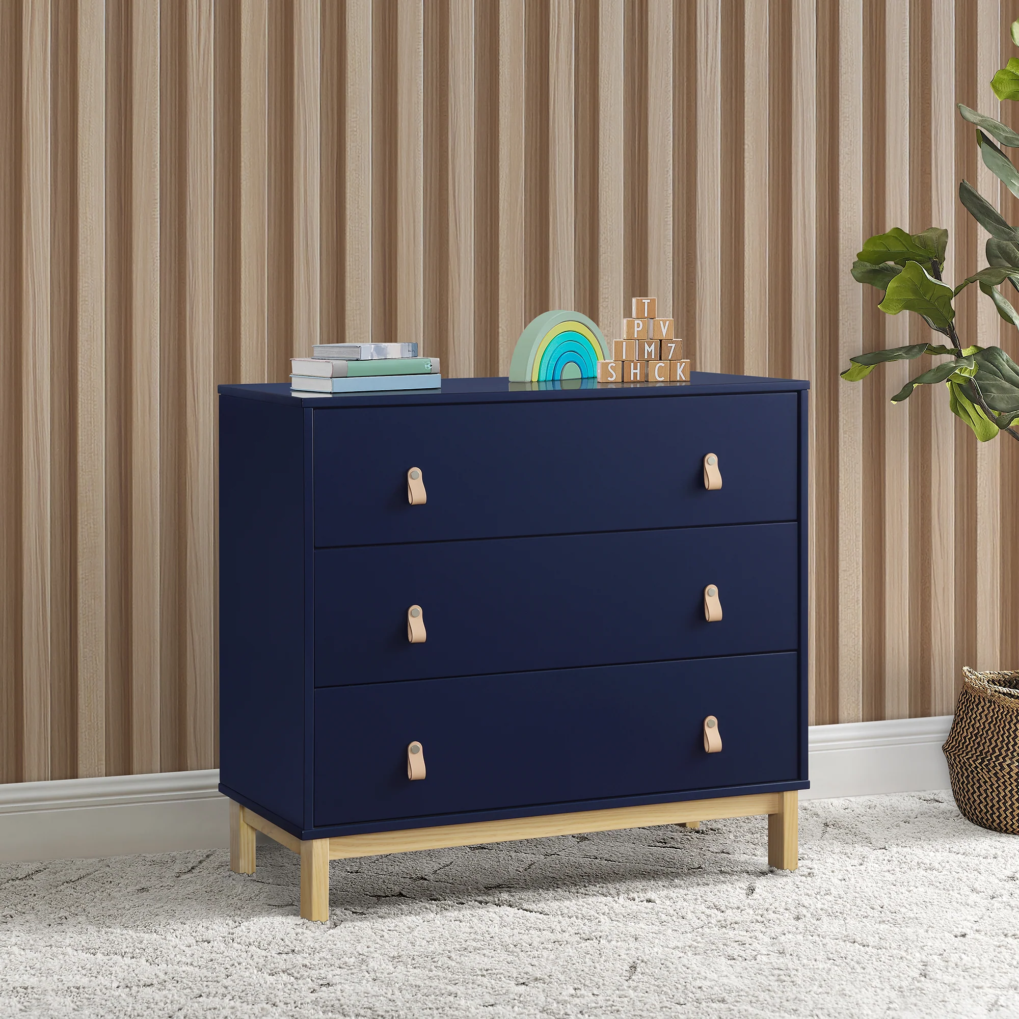 BabyGap Legacy 3 Drawer Dresser With Leather Pulls - Navy with Natural