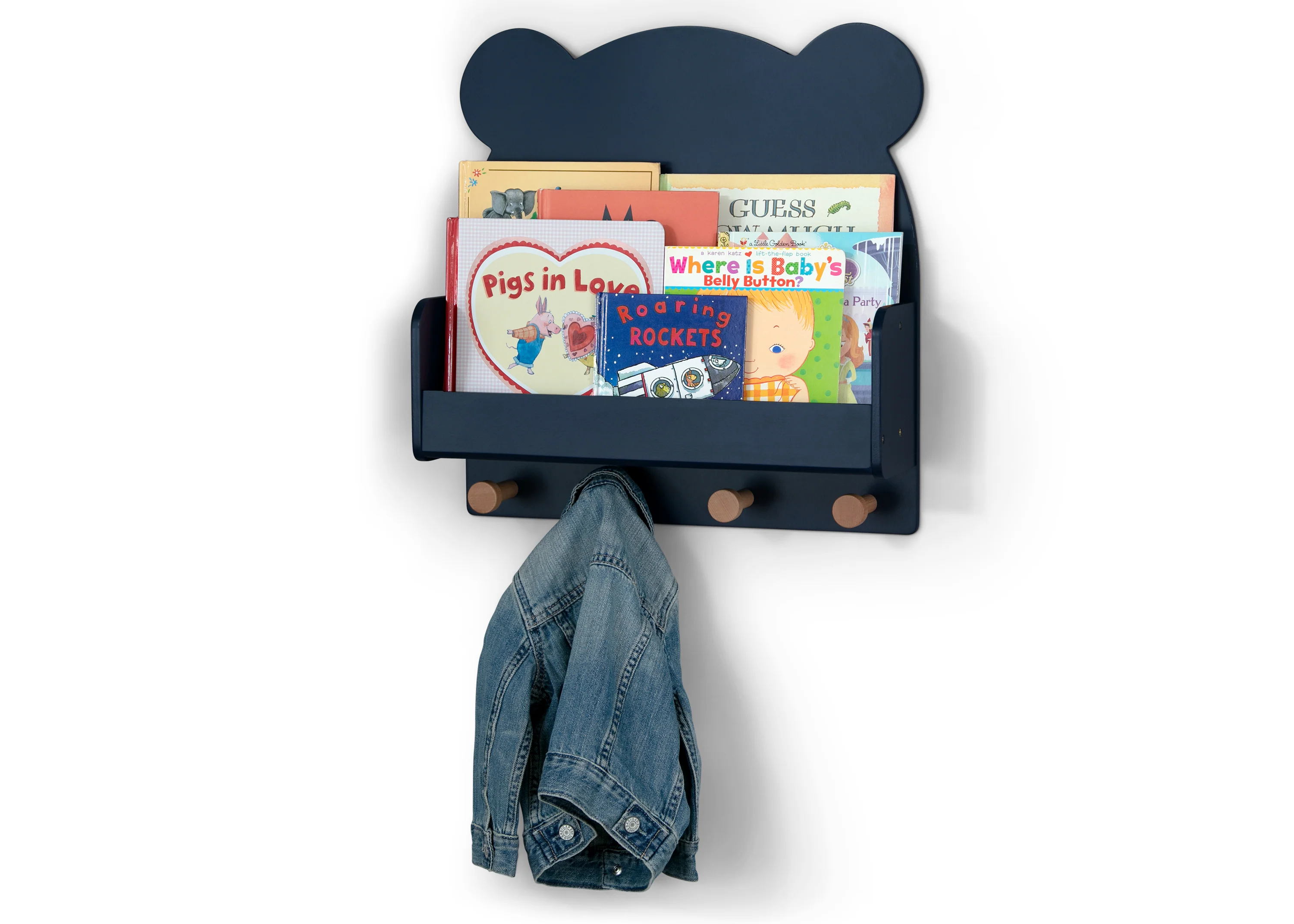 Brannan Bear Wall Shelf With 4 Hooks - Blue