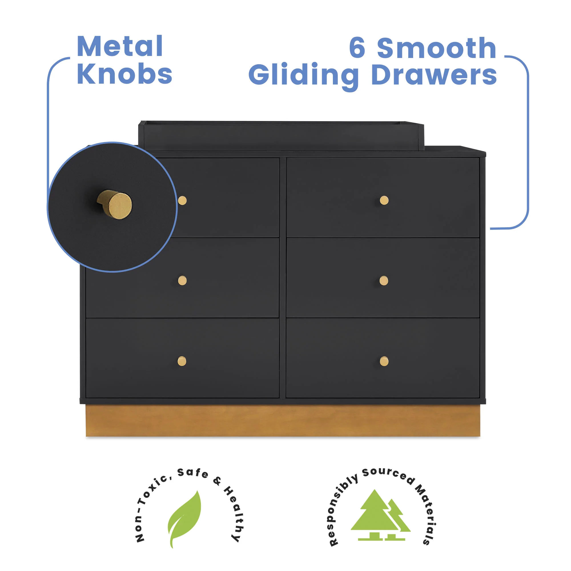 James 6 Drawer Dresser With Interlocking Drawers - Midnight Grey with Acorn - Image 2