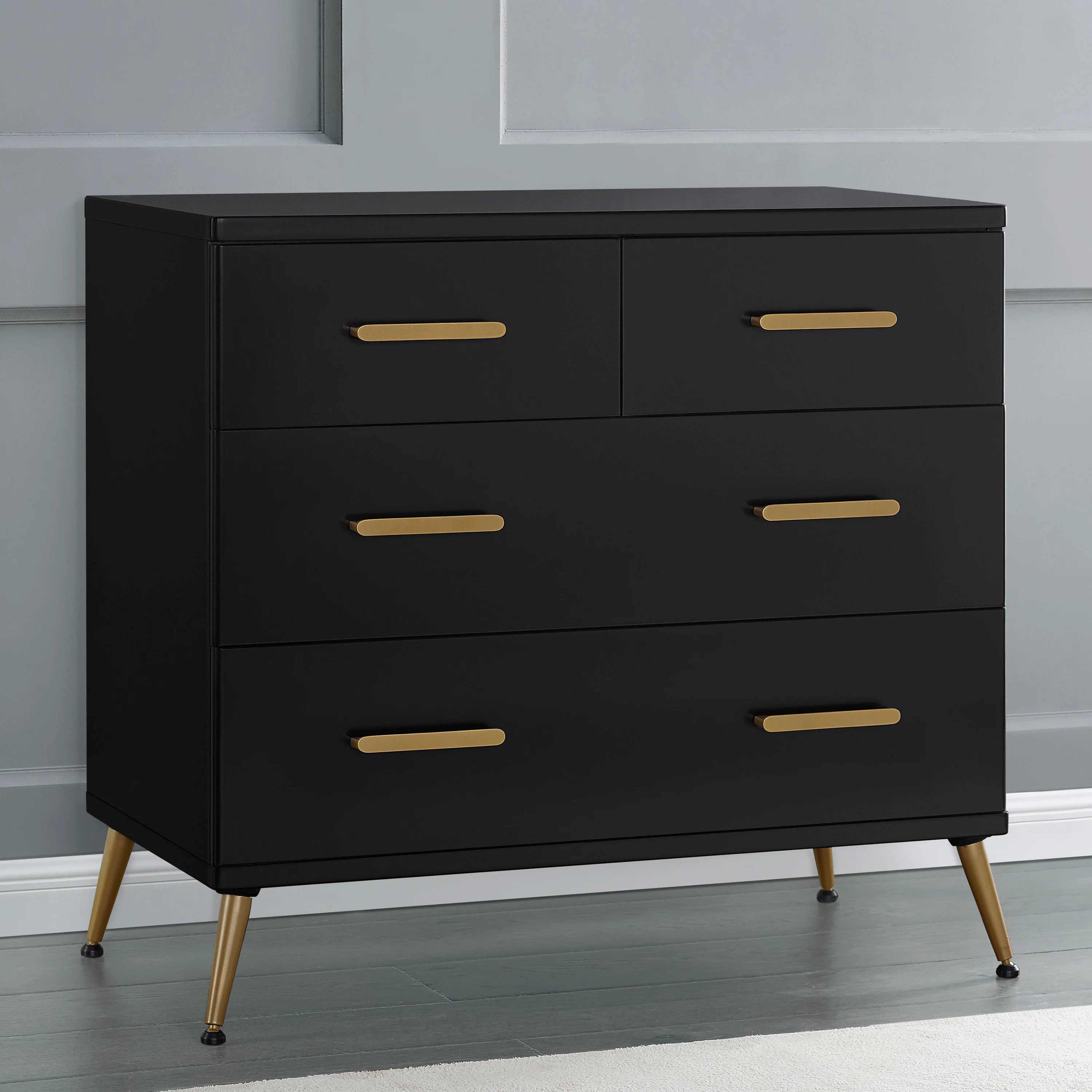 Sloane 4 Drawer Dresser With Changing Top and Interlocking Drawers - Ebony with Melted Bronze