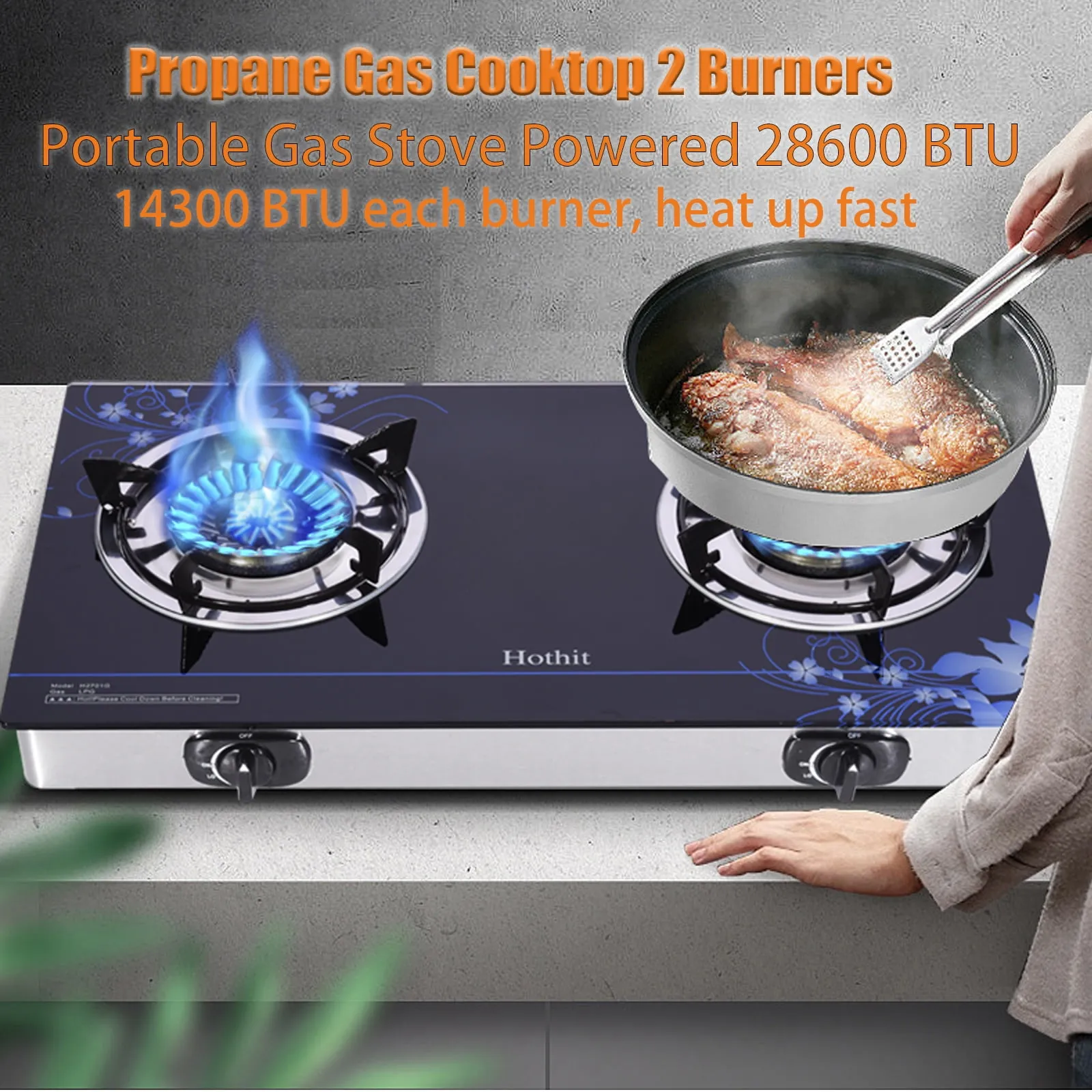 ortable 2 Burner Propane Stove Gas Cooktop Tempered Glass 28600 BTU - Black - Image 4