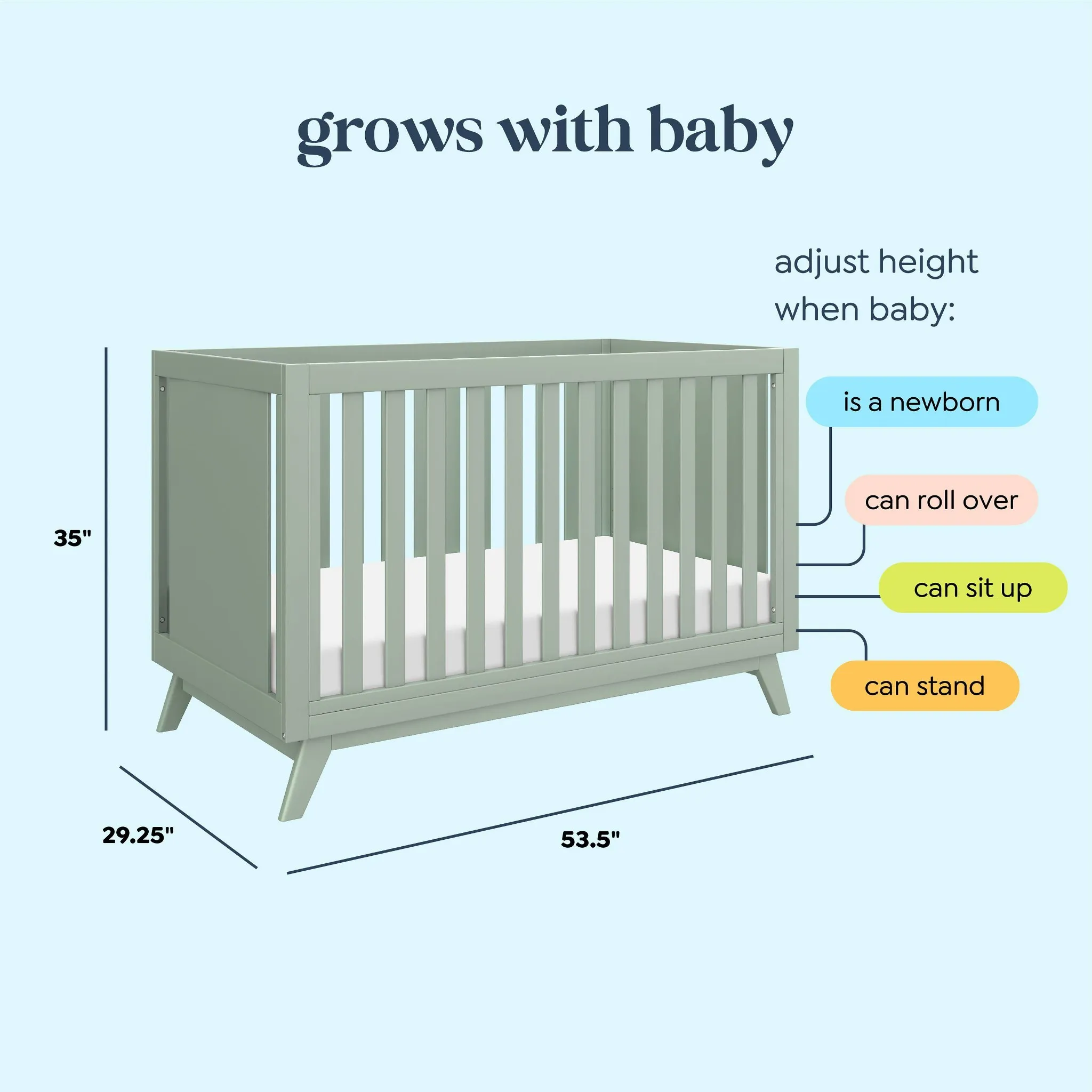 Otto 3-in-1 Convertible Crib - Light Sage - Image 4